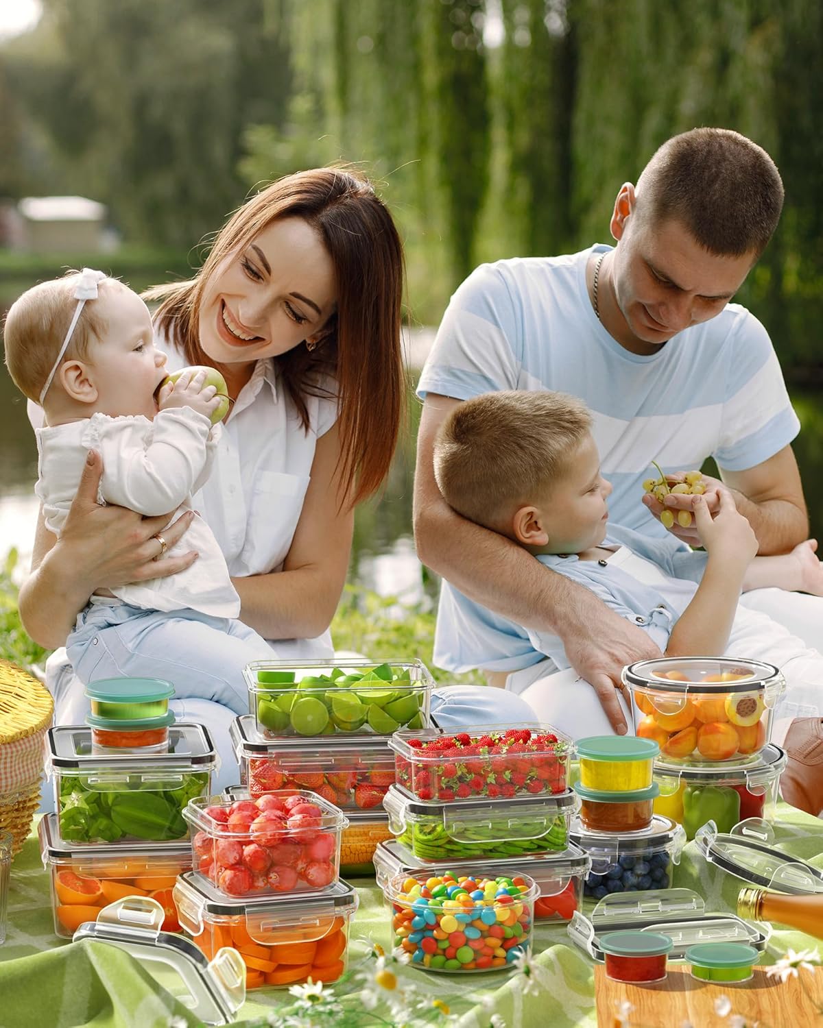 Plastic Food Storage Containers with Lids, BPA-Free, Complete with Labels and Pen