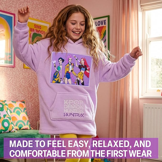 KPop Demon Hunters Huntrix Wearable Blanket Hoodie – Fleece Hoodie for Girls 6–14, Official Licensed KPop Merch