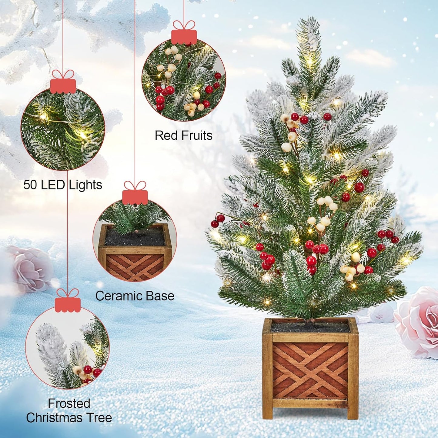 24" Pre-Lit Mini Christmas Tree with Decorations