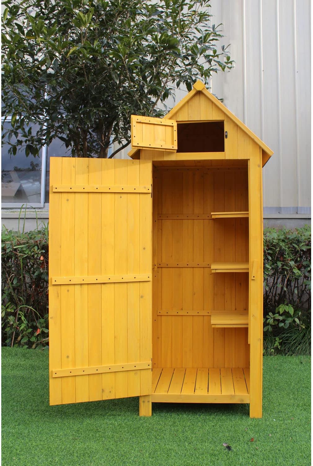 Vertical Outdoor Storage Shed with Shelf and Lock - 8.7 cu. ft. for Tools and Garden Supplies
