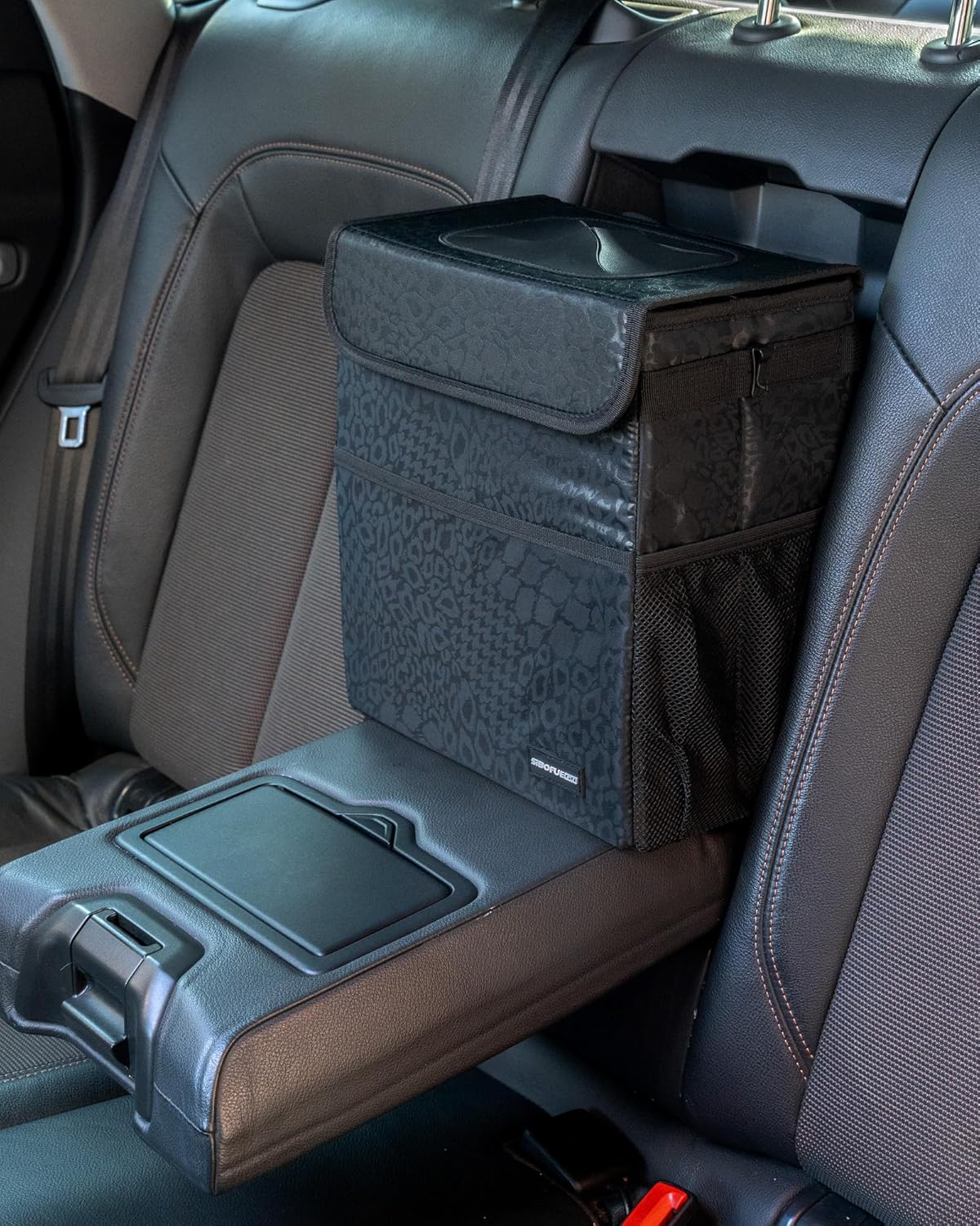 3 Gallon Car Trash Can – Leakproof Waterproof Car Organizer with Pockets & Adjustable Straps – Black Leopard