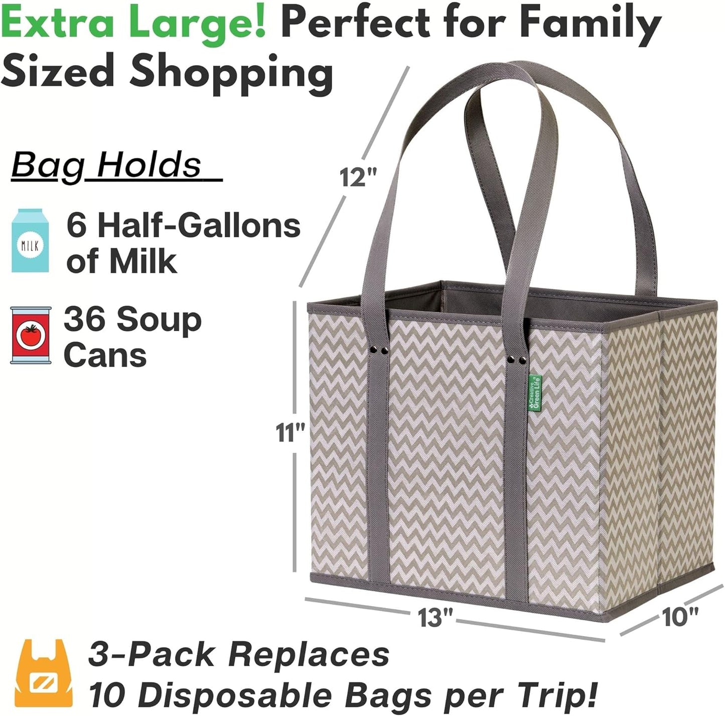 Heavy-Duty Reusable Grocery Bags (3-Pack) – Stand-Up Tote Bags with Foldable Design
