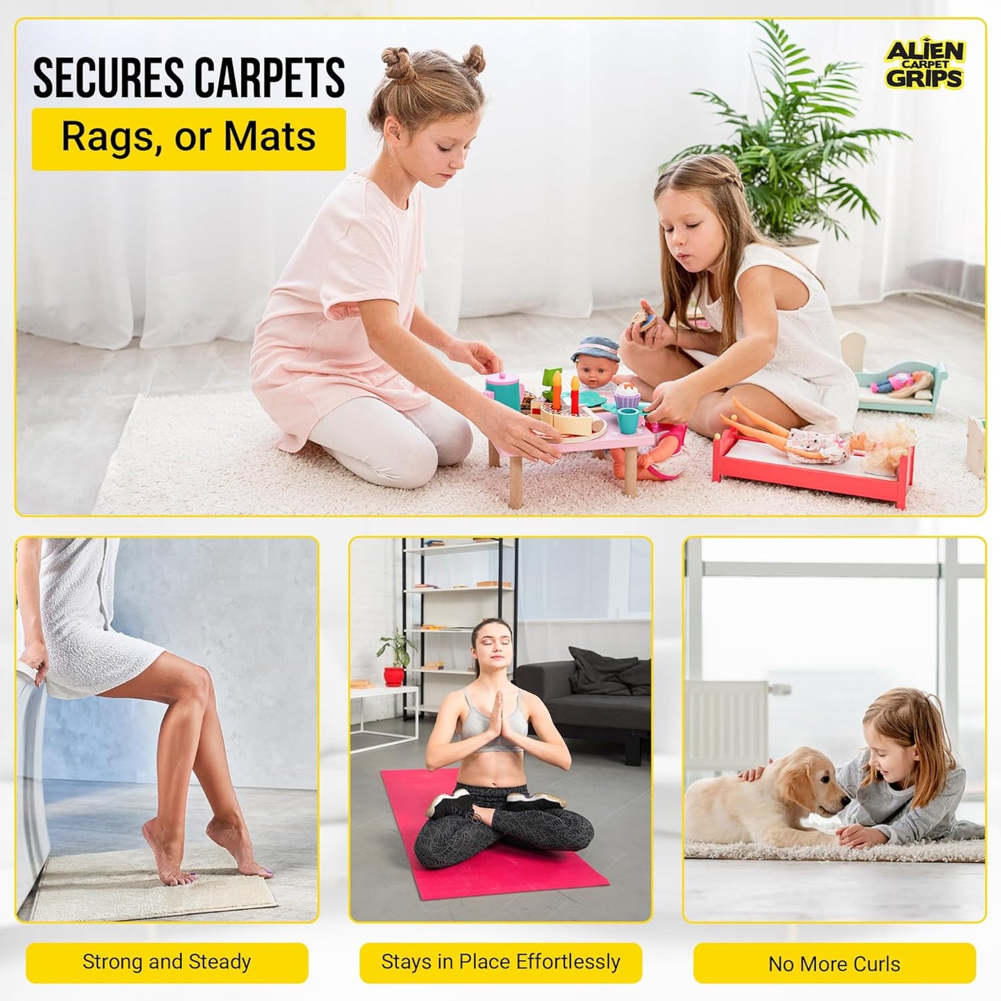 Non-Slip Rug Tape β Double-Sided Gripper Pads (12 pcs, 4" x 4")