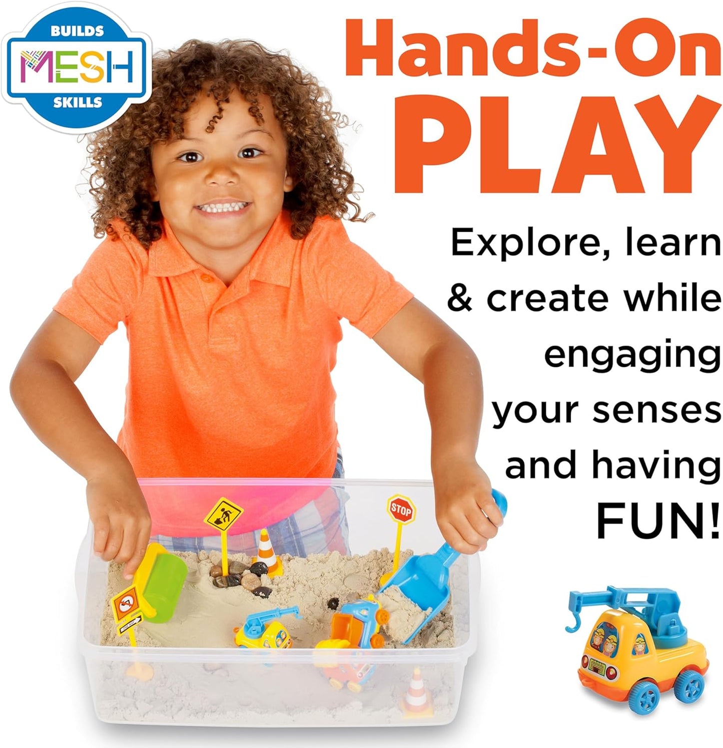 Construction Zone Sensory Bin Playset - Excavator Toys for Ages 3-5