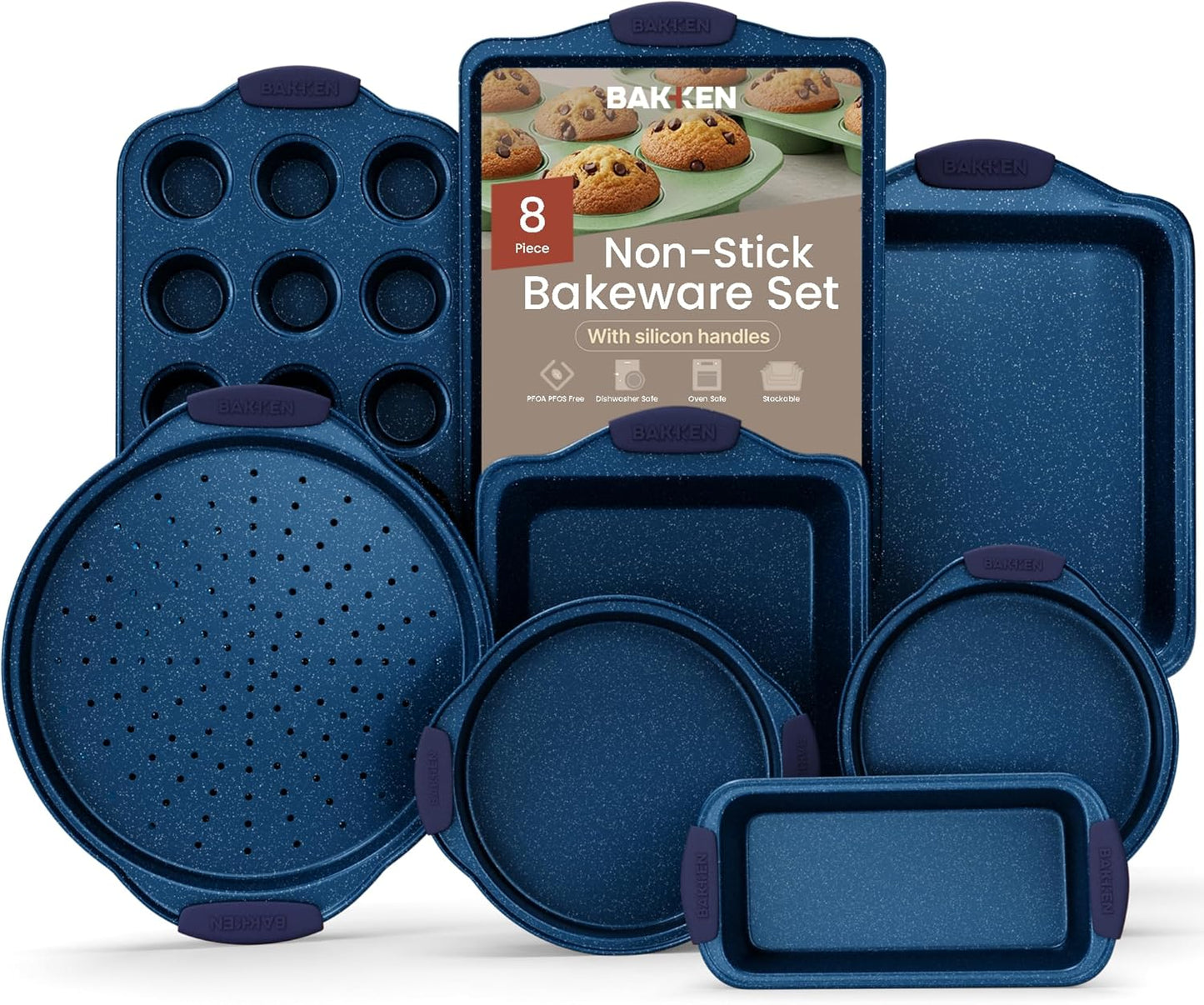 8-Piece Non-Stick Baking Set, Deluxe Non-Stick Black Coating Inside and Outside