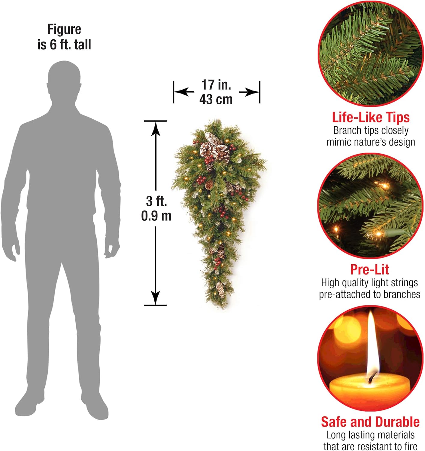 36in Pre-Lit Frosted Berry Teardrop with Pinecones and 50 LED Lights