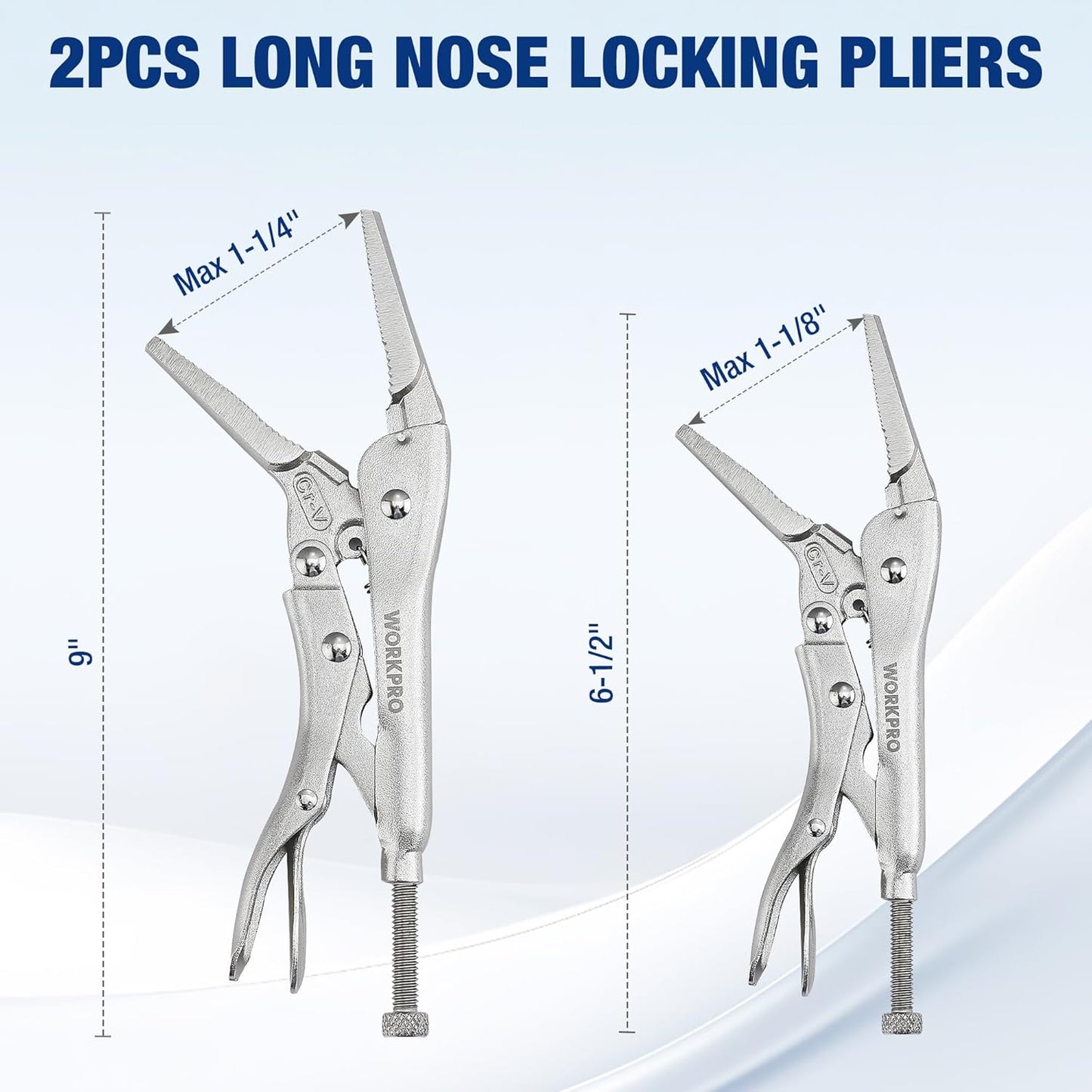 5-Piece Locking Pliers Set with Chrome-Vanadium Steel, 5/7/10" Curved & 6.5/9" Long Nose Pliers