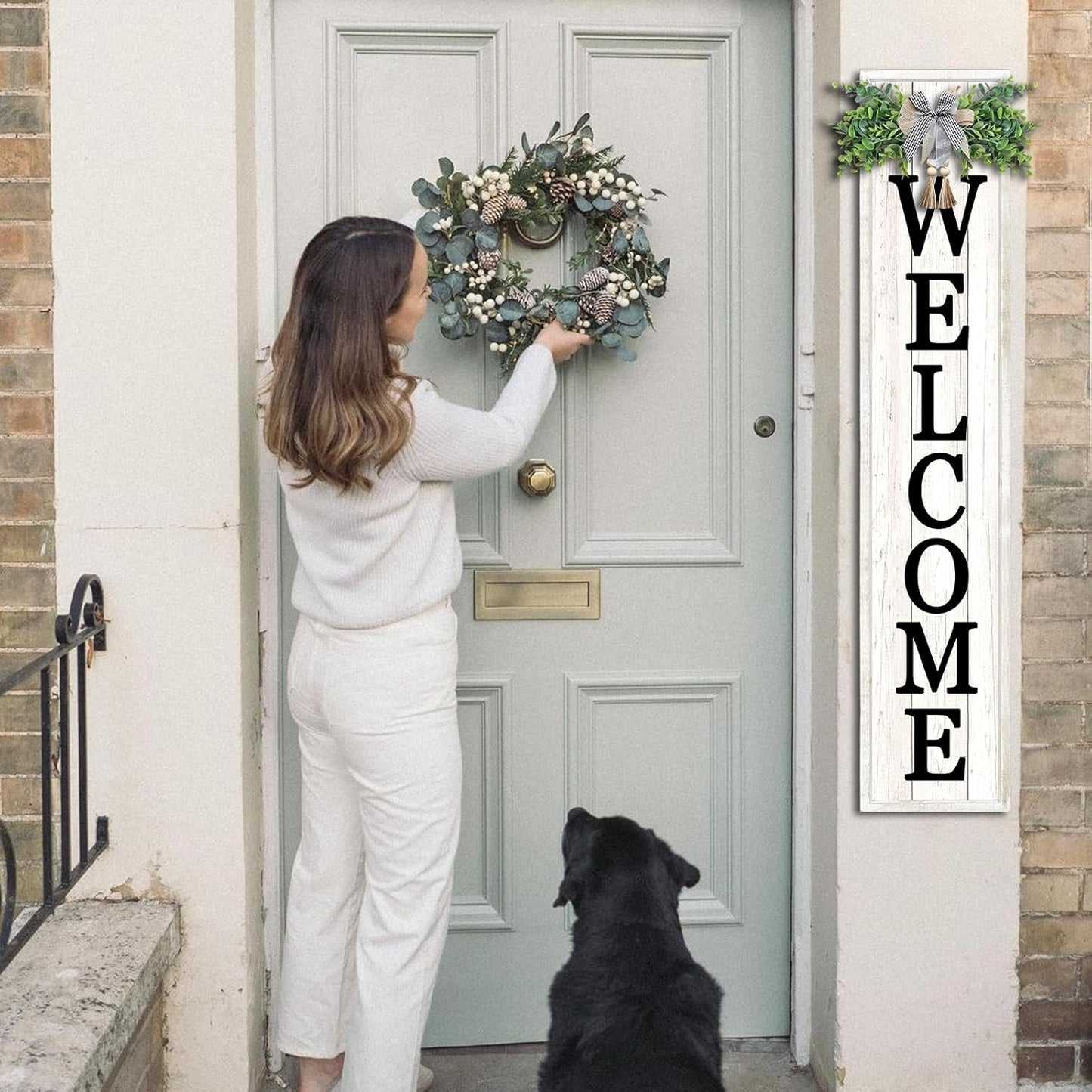 Standing Welcome Sign for Front Porch (White)