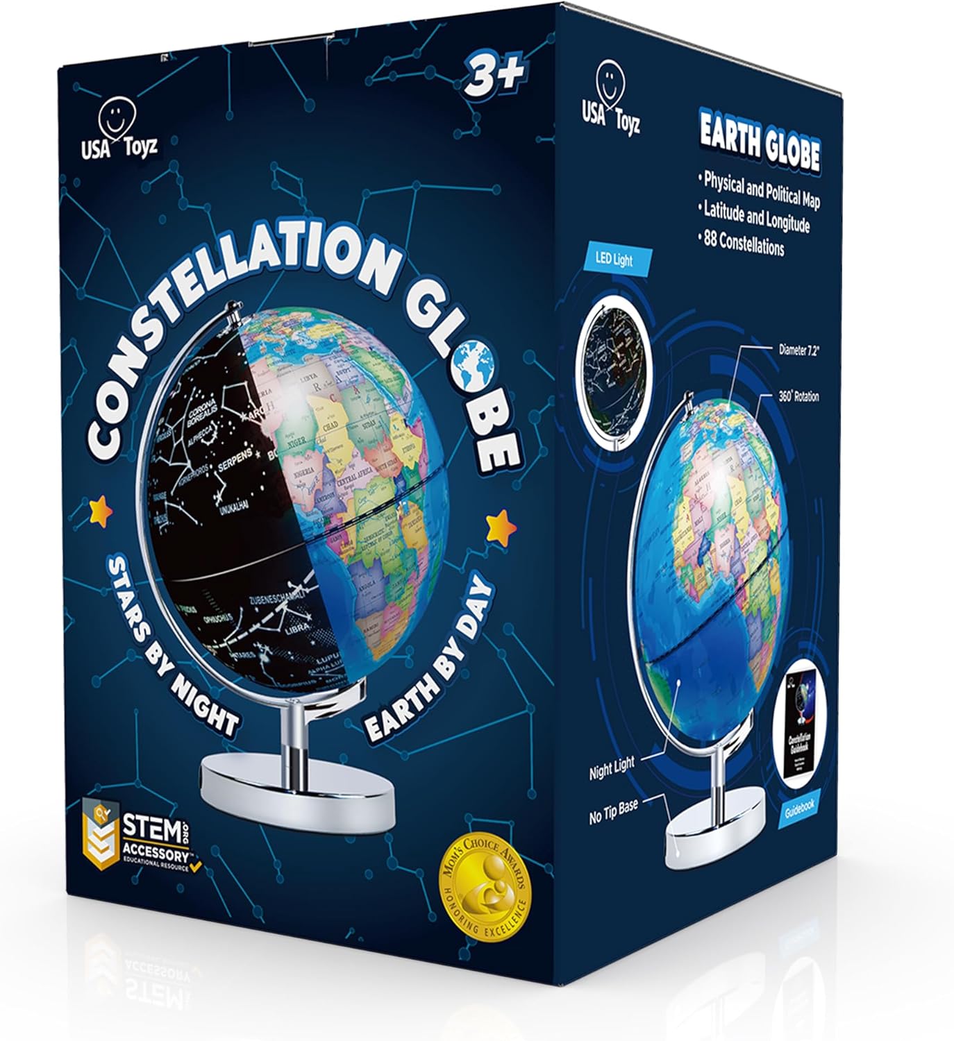 3in1 Illuminated STEM Globes for Adults and Kids with Stand, Built-in LED Night Light