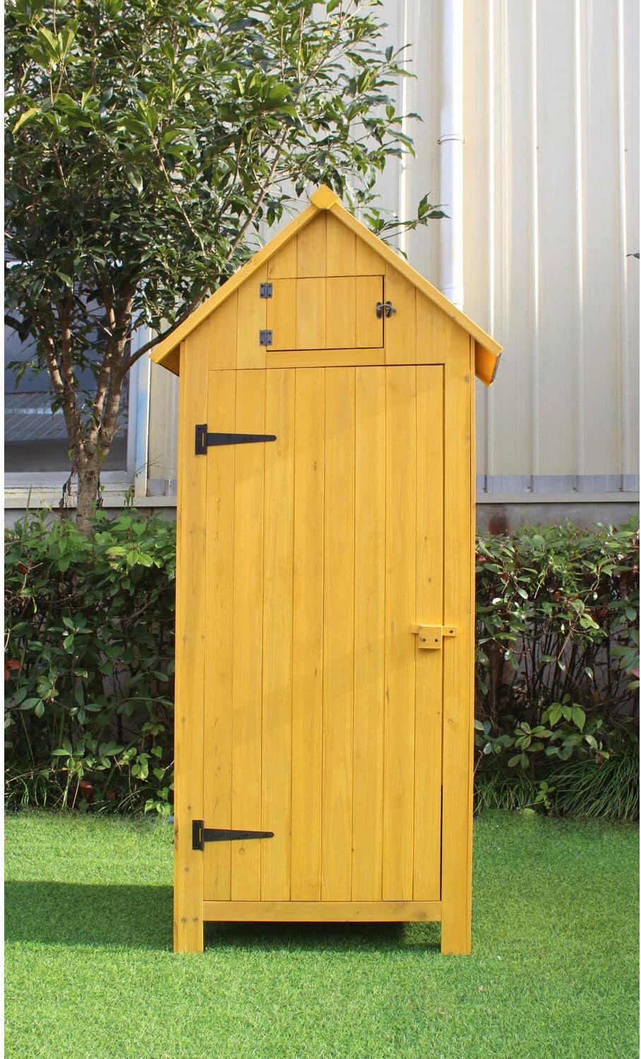 Vertical Outdoor Storage Shed with Shelf and Lock - 8.7 cu. ft. for Tools and Garden Supplies