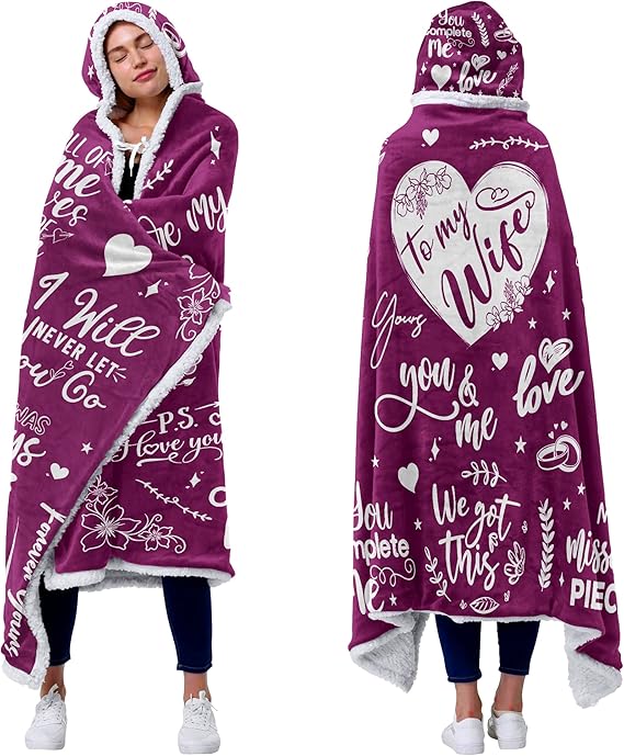 Sherpa Fleece Wearable Blanket Hoodie - Birthday Gifts for Wife, Gifts for Her for Anniversary