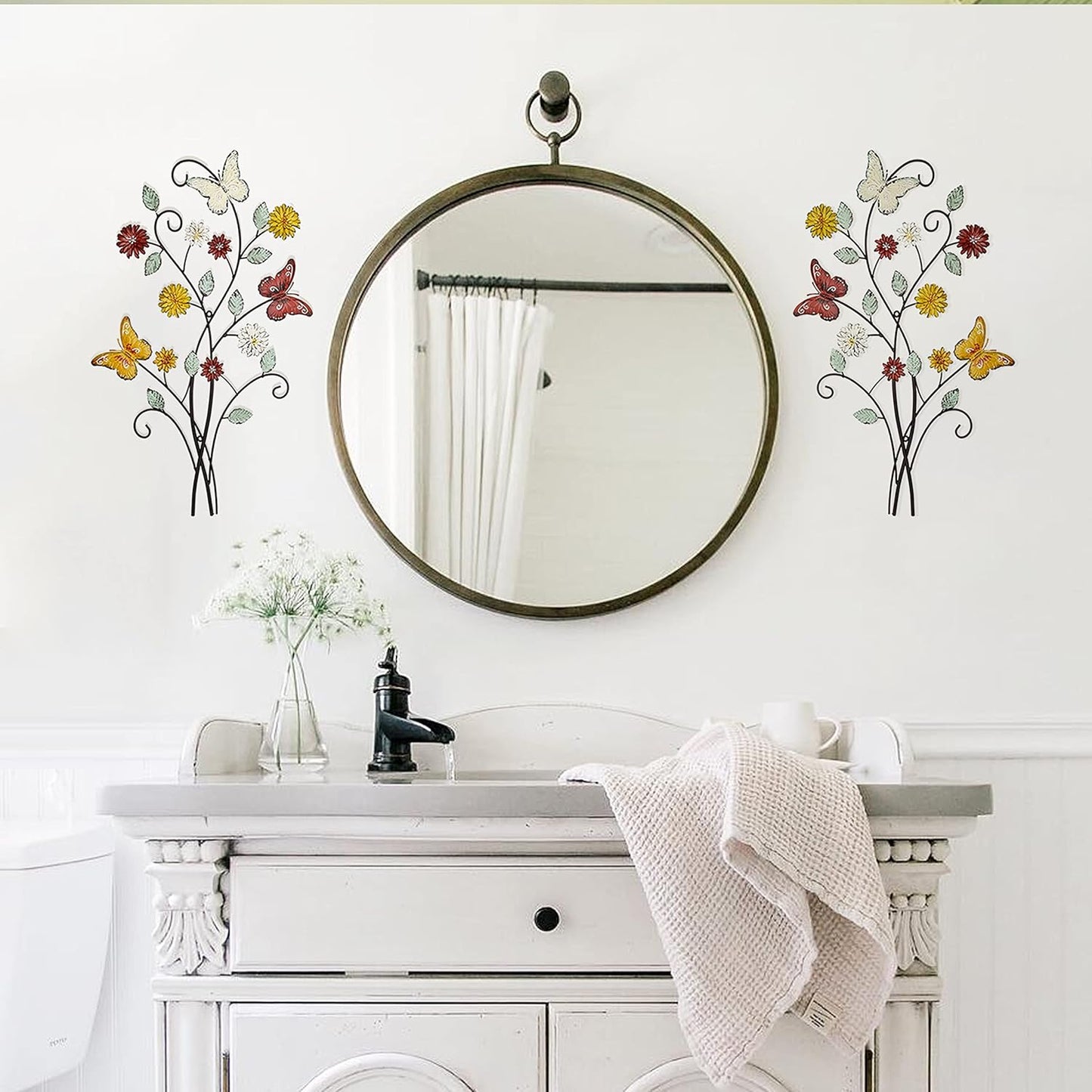 Metal Wall Art- Flower & Butterfly Wall Decor Modern Farmhouse Decoration Rustic Wall Decor for Bedroom Bathroom Living room Outdoor Garden 27inch×17inch Set of 2 (Set of two)