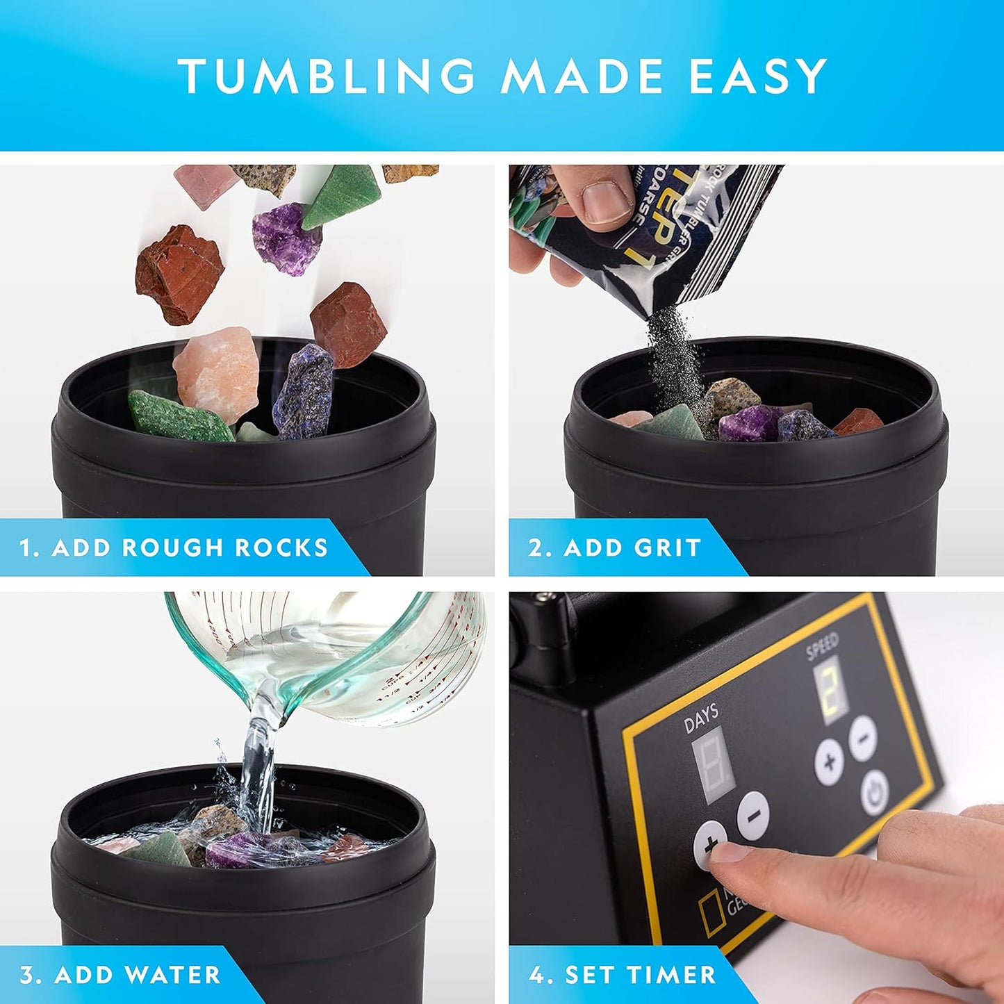 National Geographic Professional Rock Tumbler Kit – 2 lb Barrel with Rocks, Grit & GemFoam Polish