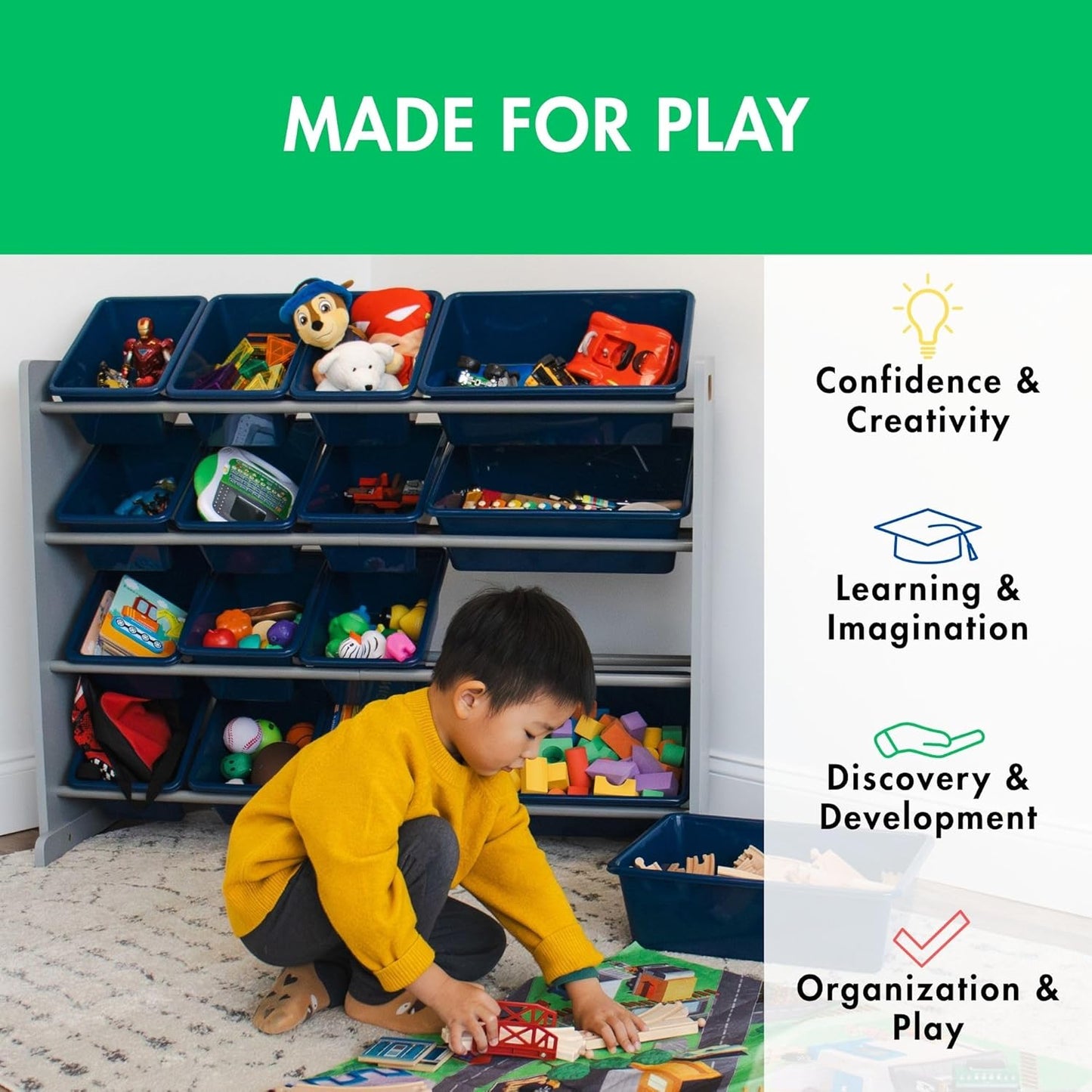 Large Toy Storage Organizer with 16 Removable Bins