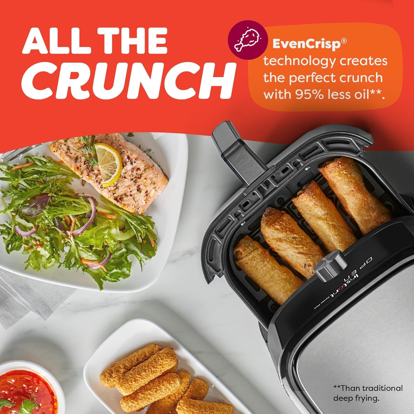 Air Fryer, 6-in-1 Functions Crisps, Custom Program Options, Stainless Steel