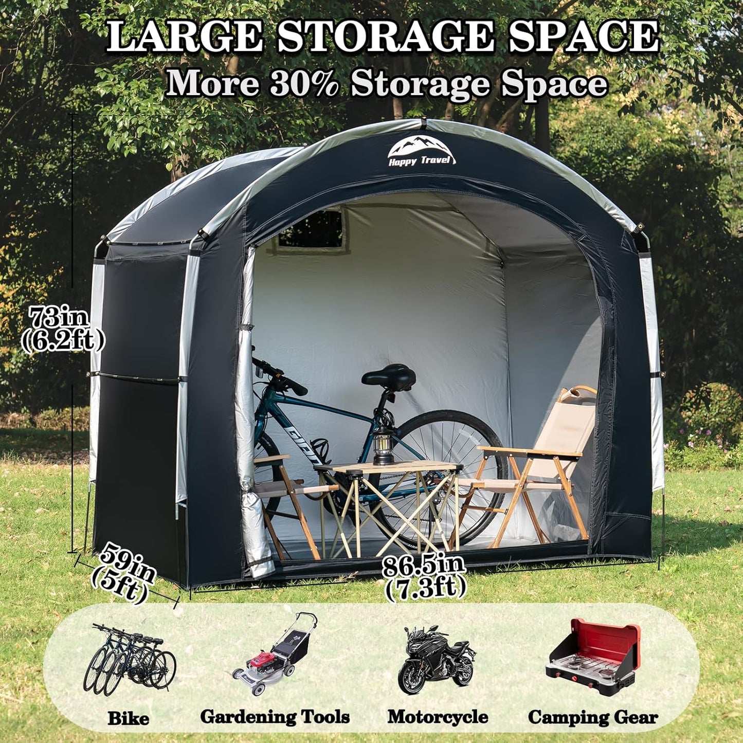 Bike Storage Shed Tent with 210D Oxford Fabric PU4000 Waterproof for 2-8 Bikes