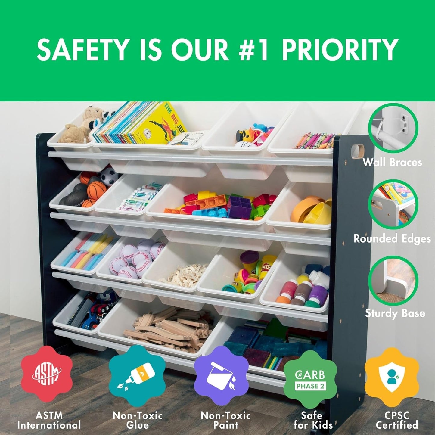 Large Toy Storage Organizer with 16 Removable Bins