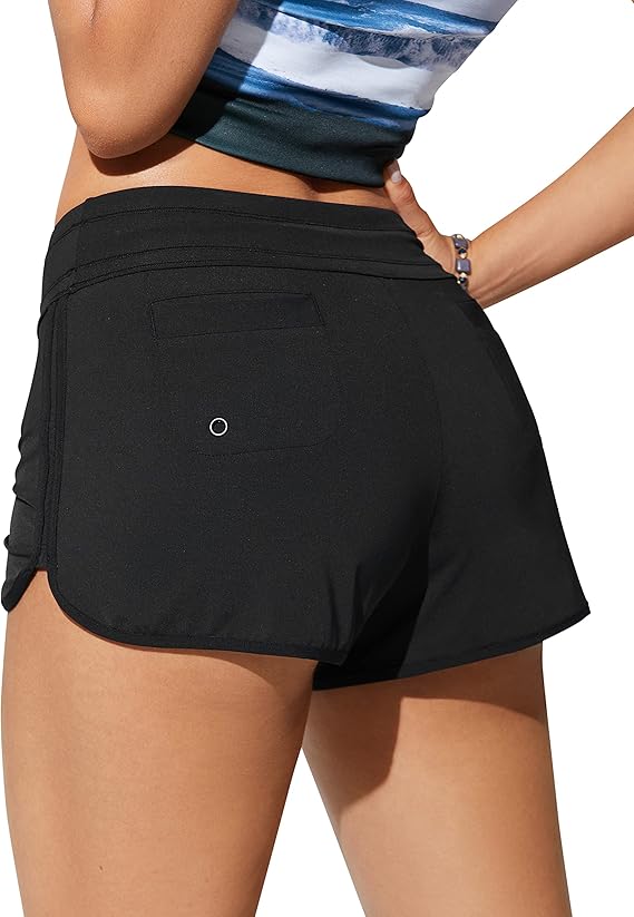 Women's High-Waisted Quick-Dry Swim Board Shorts with Liner