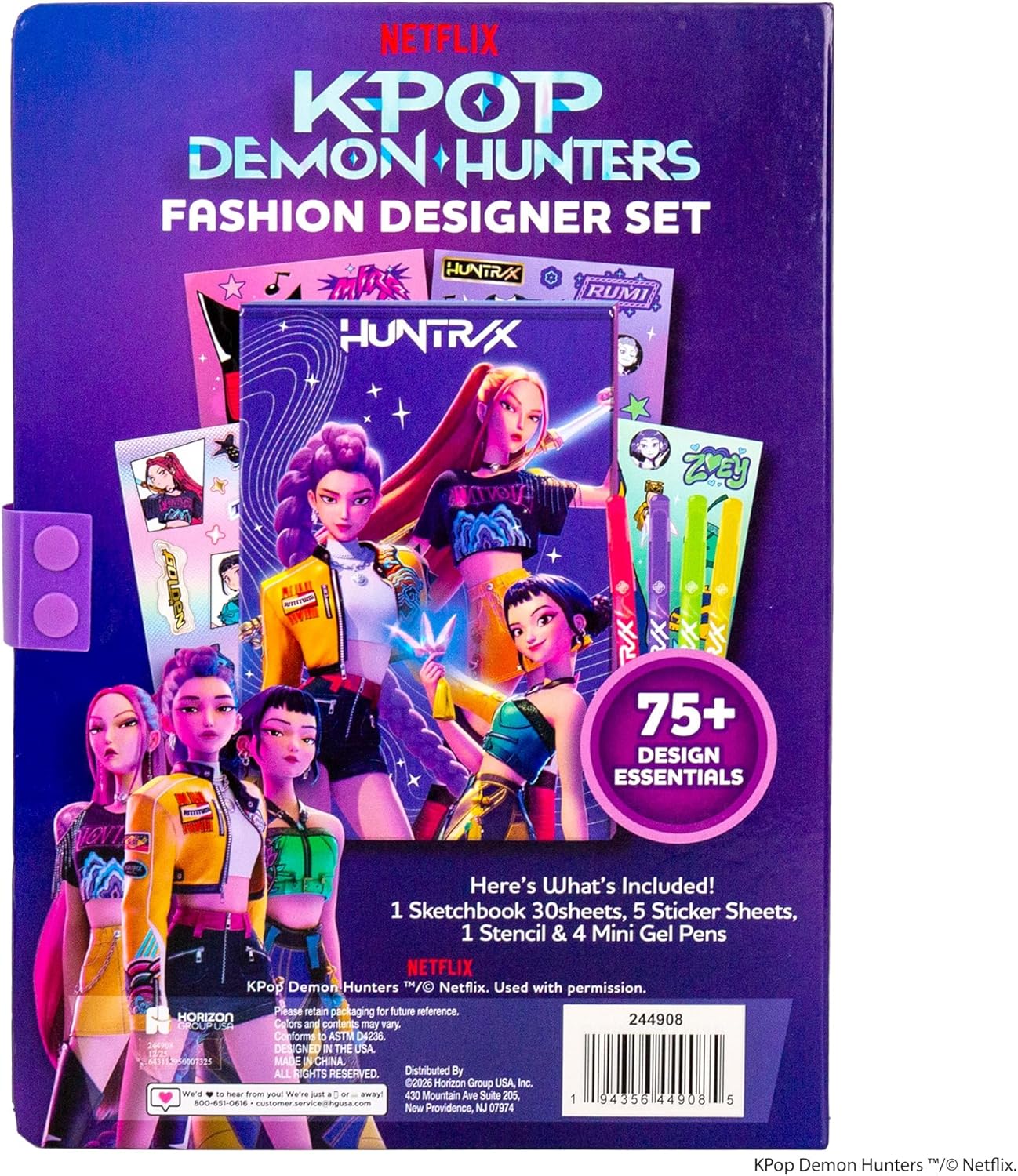Kpop Demon Hunters Fashion Sketch Set – Coloring Book, Gel Pens, Stickers & Stencils Art Kit for Girls Ages 6–8
