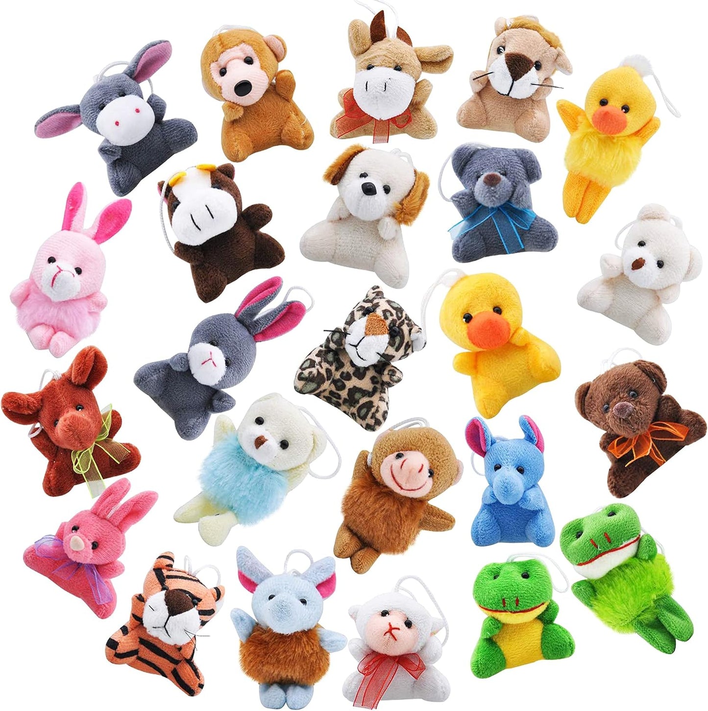 24-Pack Mini Animal Plush Toys - 3" Keychain Decorations for Kids