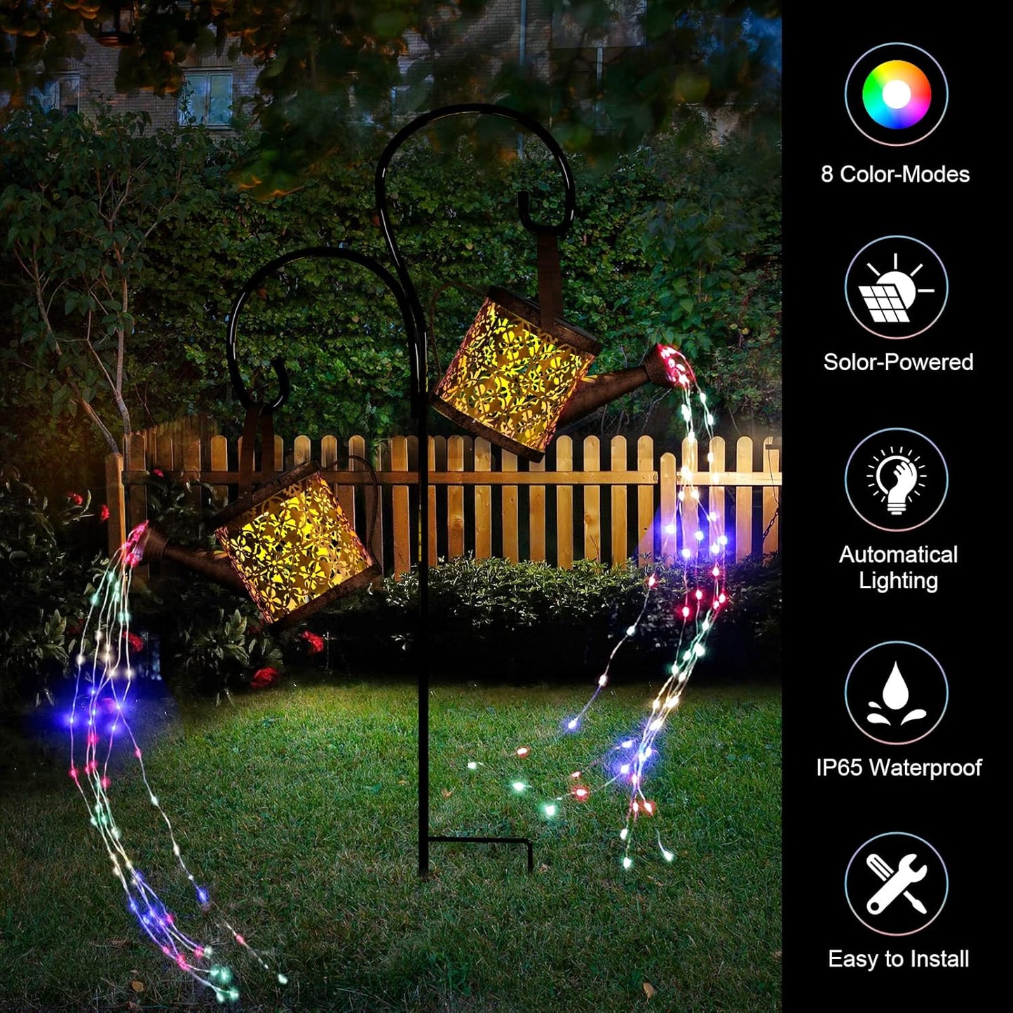 Solar Watering Can Lights Outdoor with 8 Multi-Color Changing Modes