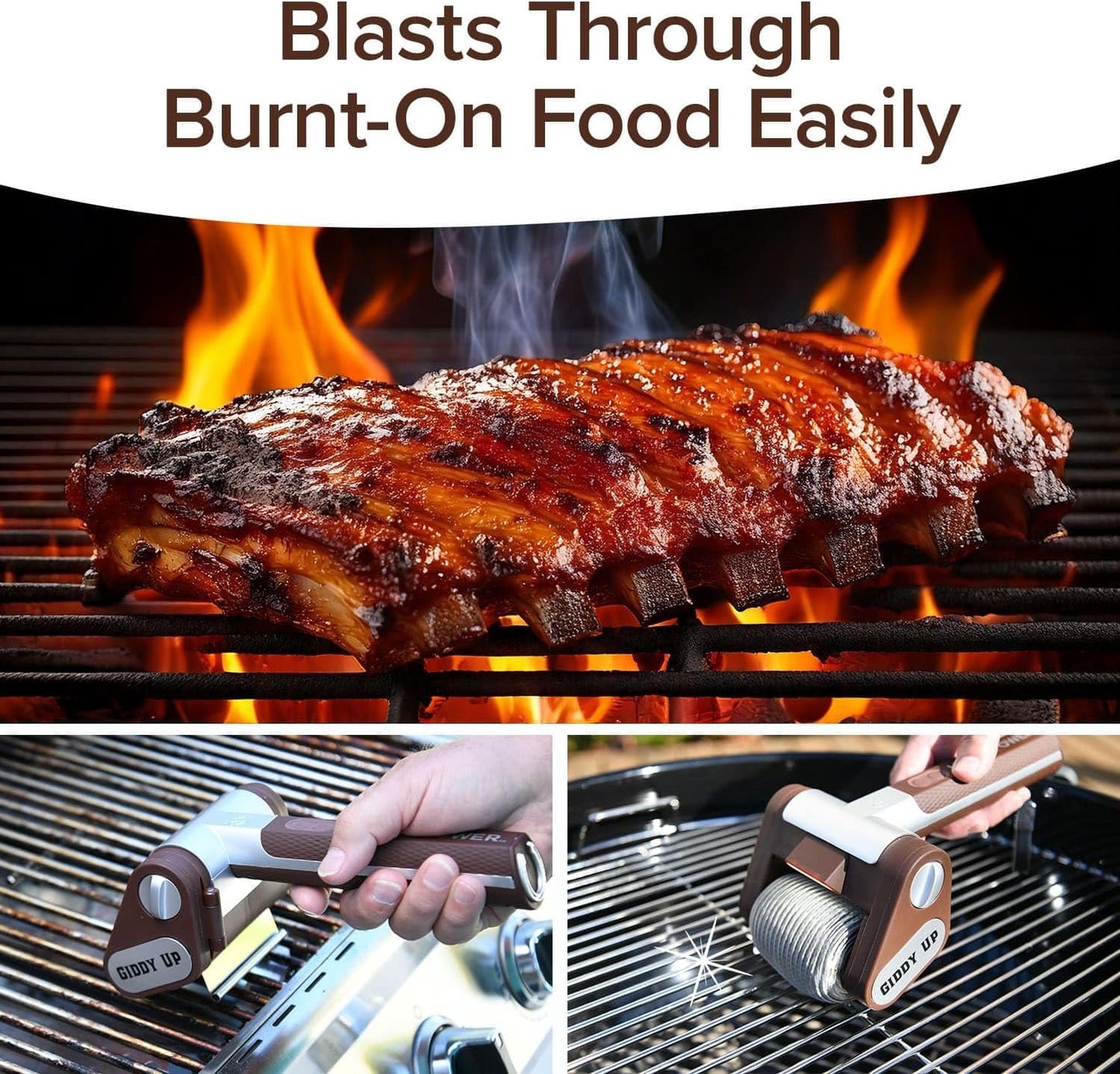 Giddy Up Grill Cleaner – Cordless, Rechargeable BBQ Tool with 350 RPM Stainless Roller, LED Light