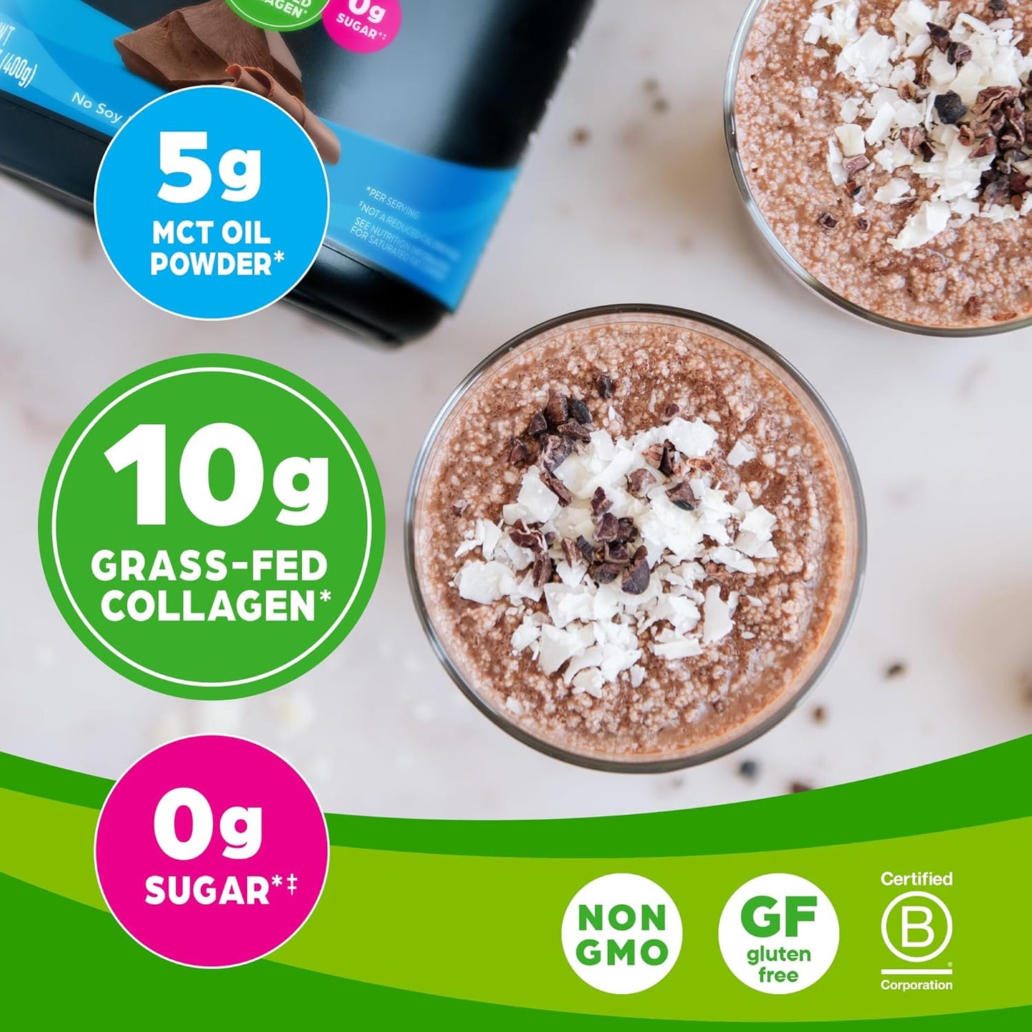 Keto Collagen Protein Powder - Chocolate: 10g Grass-Fed Collagen, 5g MCT Oil for Hair, Skin, Nails & Joints, Non-GMO & Gluten-Free