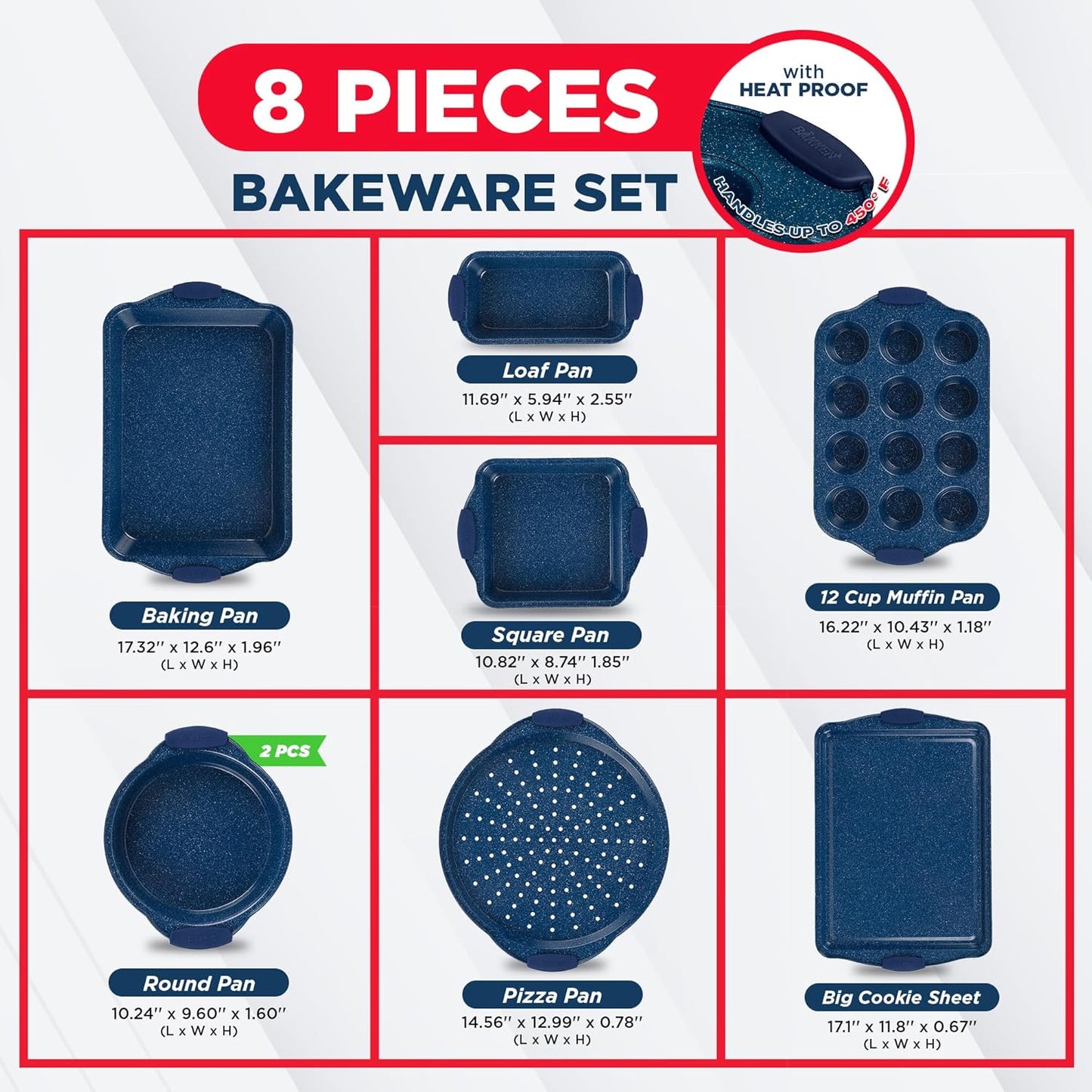 8-Piece Non-Stick Baking Set, Deluxe Non-Stick Black Coating Inside and Outside