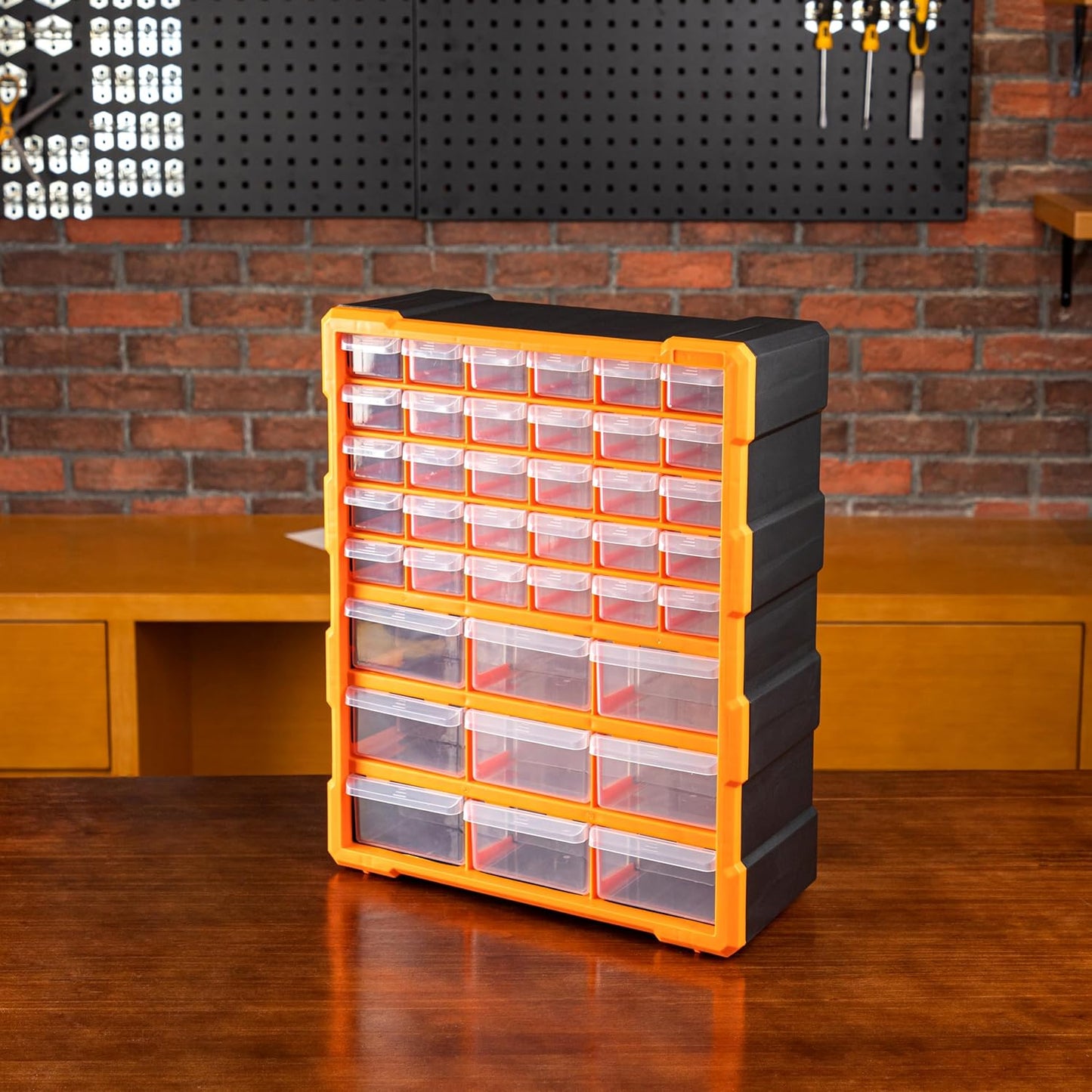 39-Drawer Wall-Mounted Craft Storage Cabinet Organizer in Black and Orange