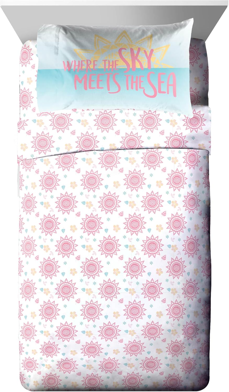 Moana Twin Comforter Set โ 5-Piece Bed-in-a-Bag Bedding with Sheets & Pillow Covers Featuring Pua & Hei Hei