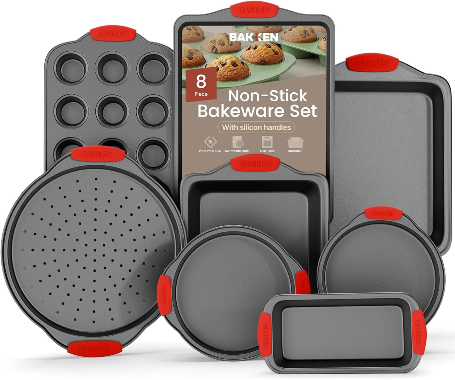 8-Piece Non-Stick Baking Set, Deluxe Non-Stick Black Coating Inside and Outside