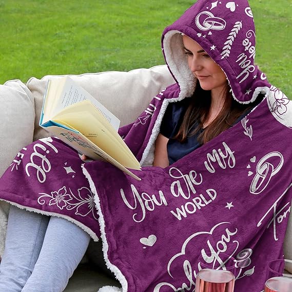 Sherpa Fleece Wearable Blanket Hoodie - Birthday Gifts for Wife, Gifts for Her for Anniversary