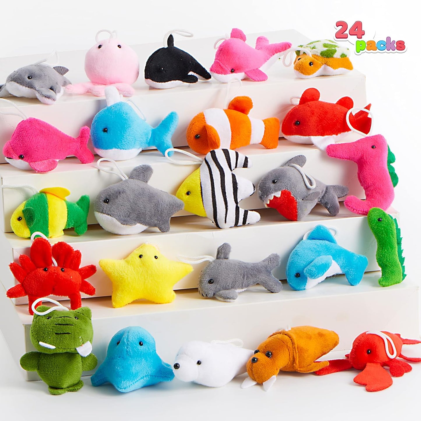 24-Pack Mini Animal Plush Toys - 3" Keychain Decorations for Kids