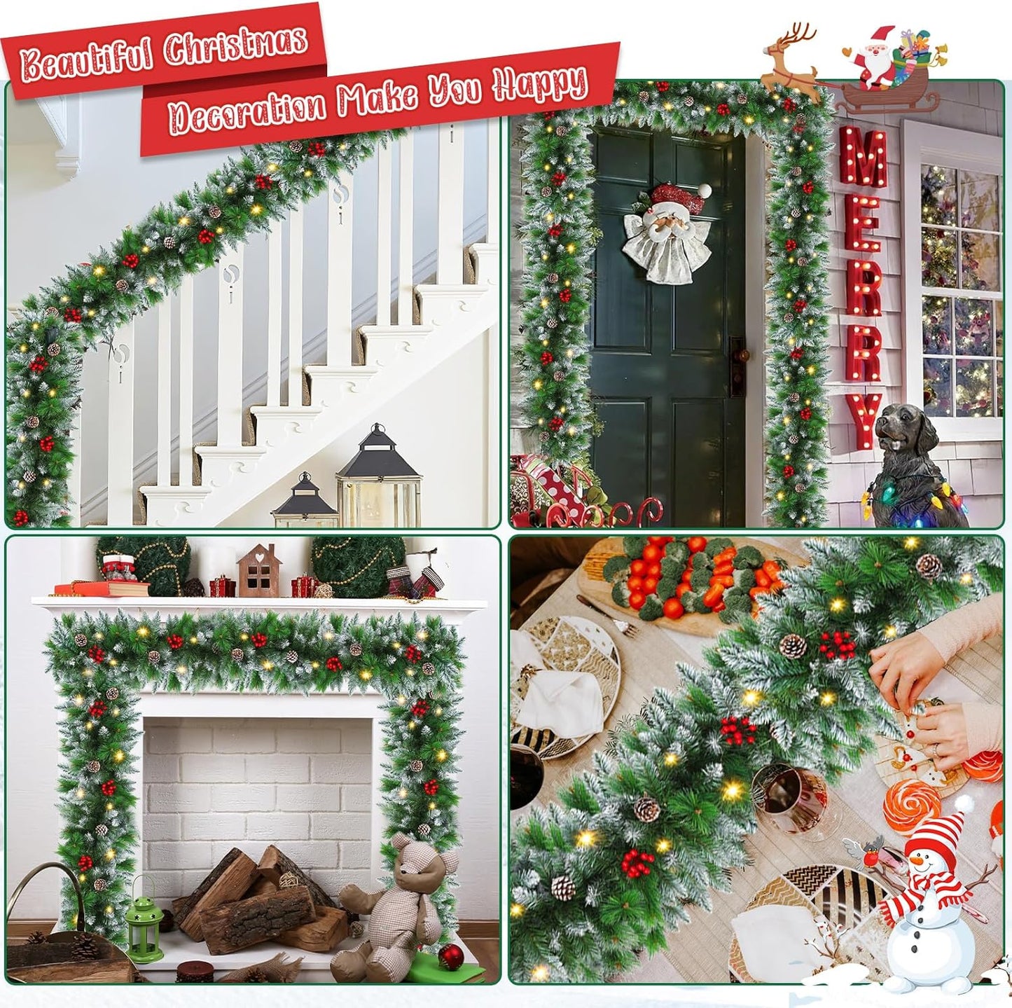 9FT Pre-Lit Flocked Christmas Garland with 30 LED Lights