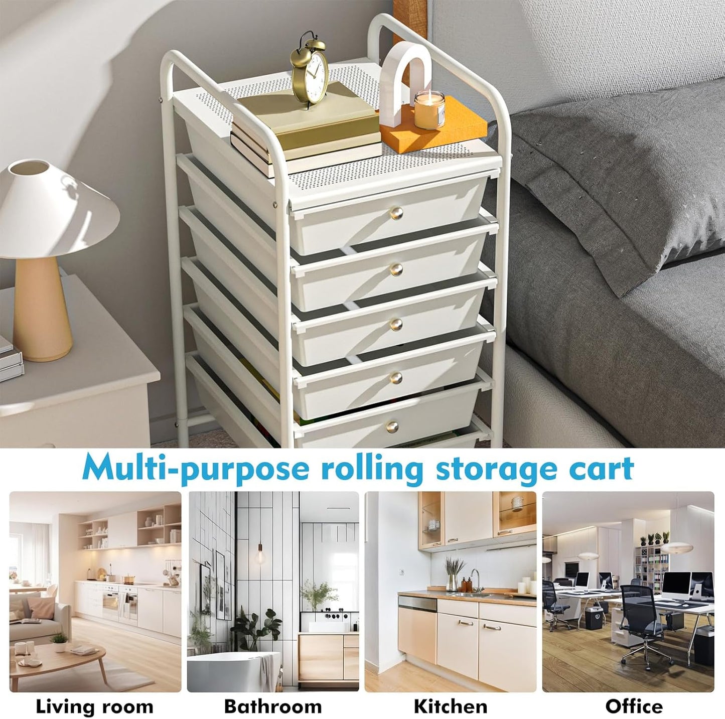 6-Drawer Rolling Storage Cart - Versatile Organizer for Home, Office, and Classroom