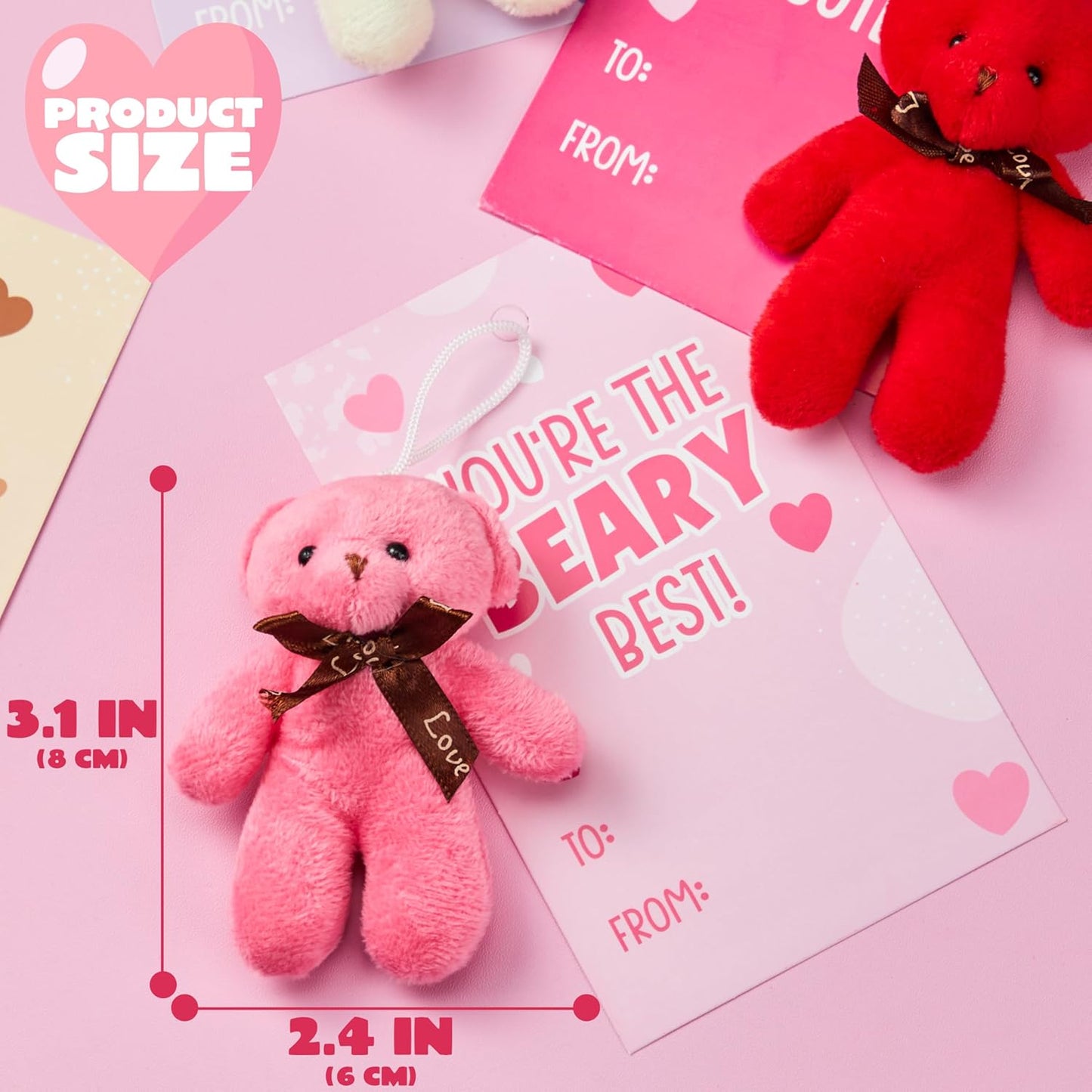 28 Packs Valentine's Day Gift Cards with Mini Bears Plush Toy Party Favors