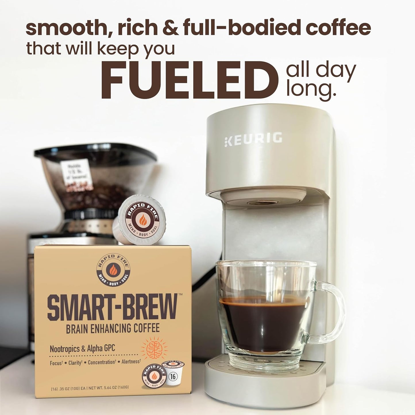 16-Count Rapidfire Smart-Brew Nootropics Coffee Pods, Supports Energy and Brain Function