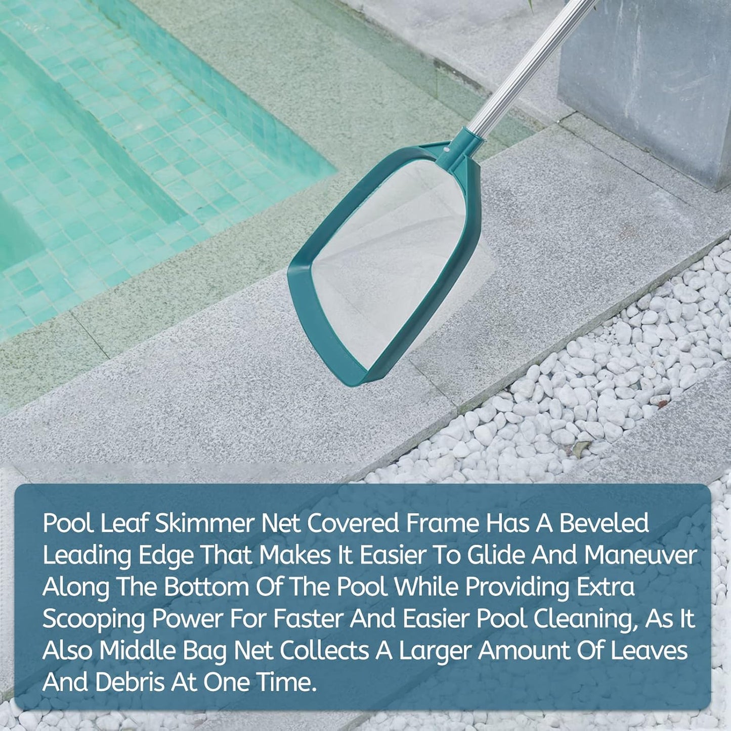 Telescopic Leaf Skimmer with Adjustable Aluminum Pole and Fine Nylon Mesh for Pools and Spas