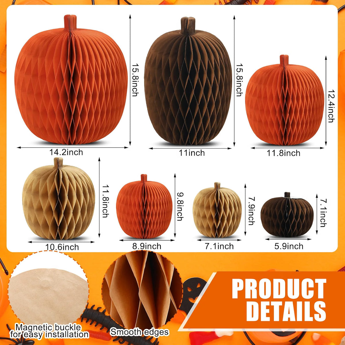 7-Piece Pumpkin Honeycomb Centerpiece Set – 3D Paper Fall Decorations for Thanksgiving & Autumn Table Décor