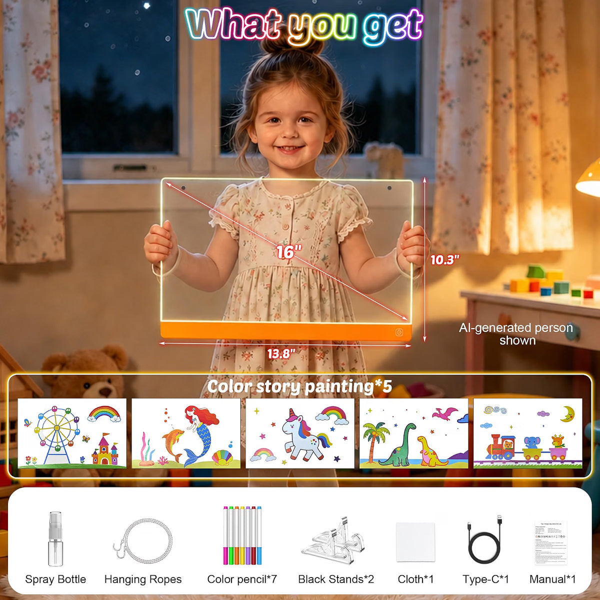 16-Inch LED Drawing Board for Kids – Light-Up Art & Craft Activity Toy for Ages 4–8