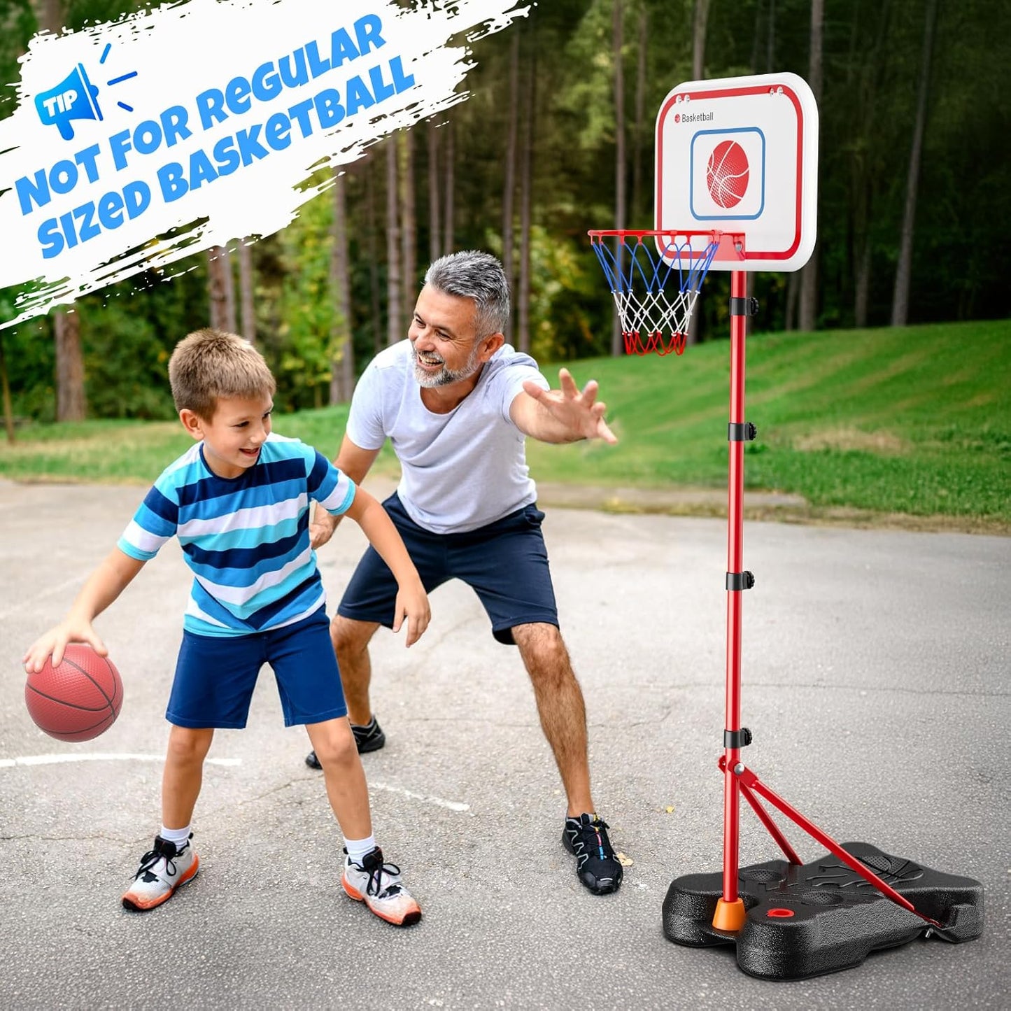 2-in-1 Kids Basketball Hoop and T Ball Set, Adjustable Basket Ball Stand, Outdoor and Indoor Toys Gifts