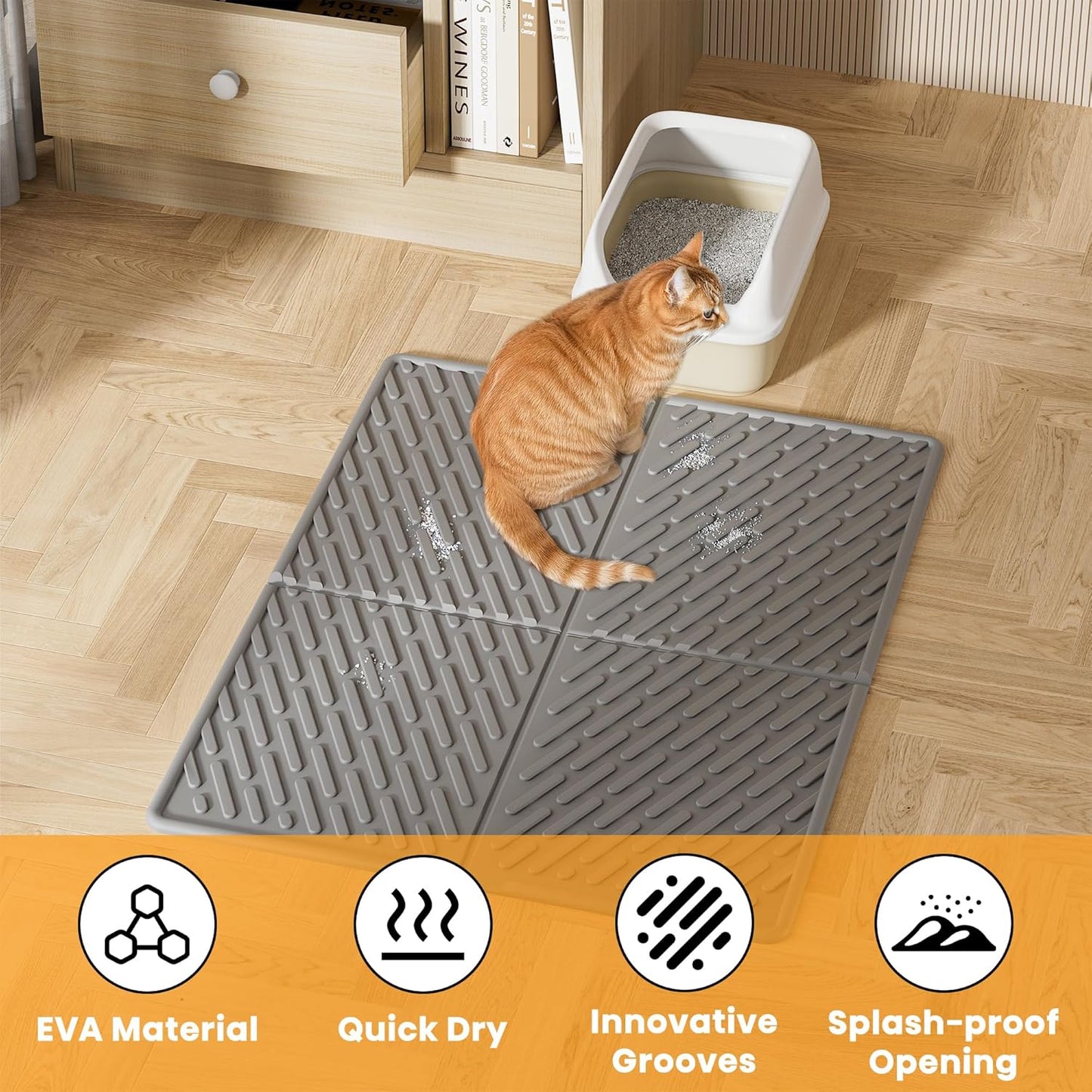 Cat Litter Box Mat - Scratch-Resistant, Easy to Clean, Soft on Paws, Waterproof & Urine-Proof