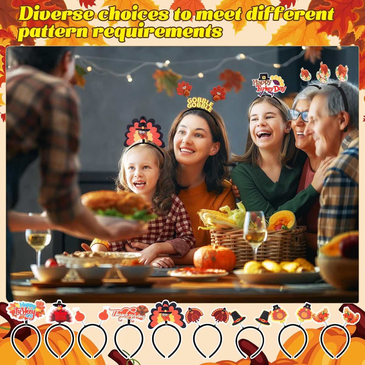 50-Pack Thanksgiving Turkey Headbands ā Pumpkin Head Boppers, Fall Costume Accessories & Party Favors