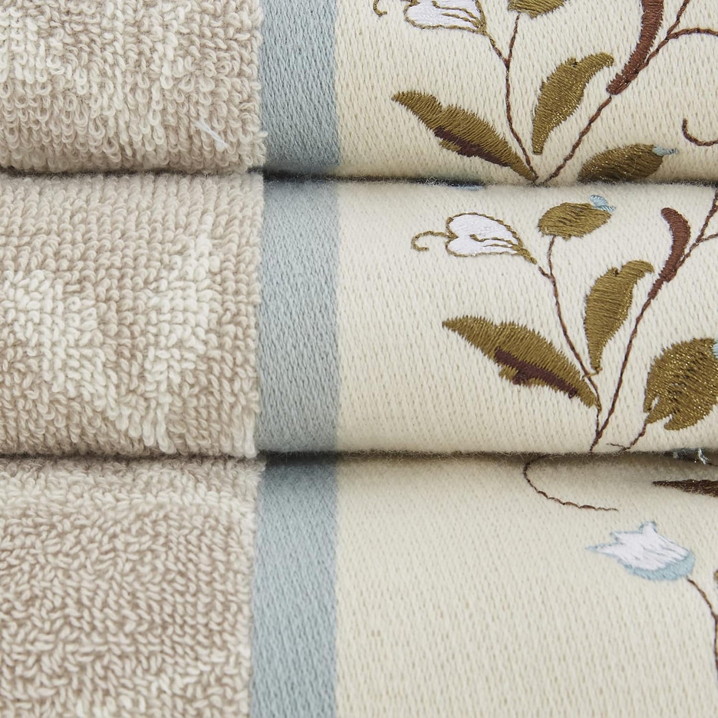 6-Piece Luxurious Floral Cotton Bath Towel Set with Embroidered Jacquard Design