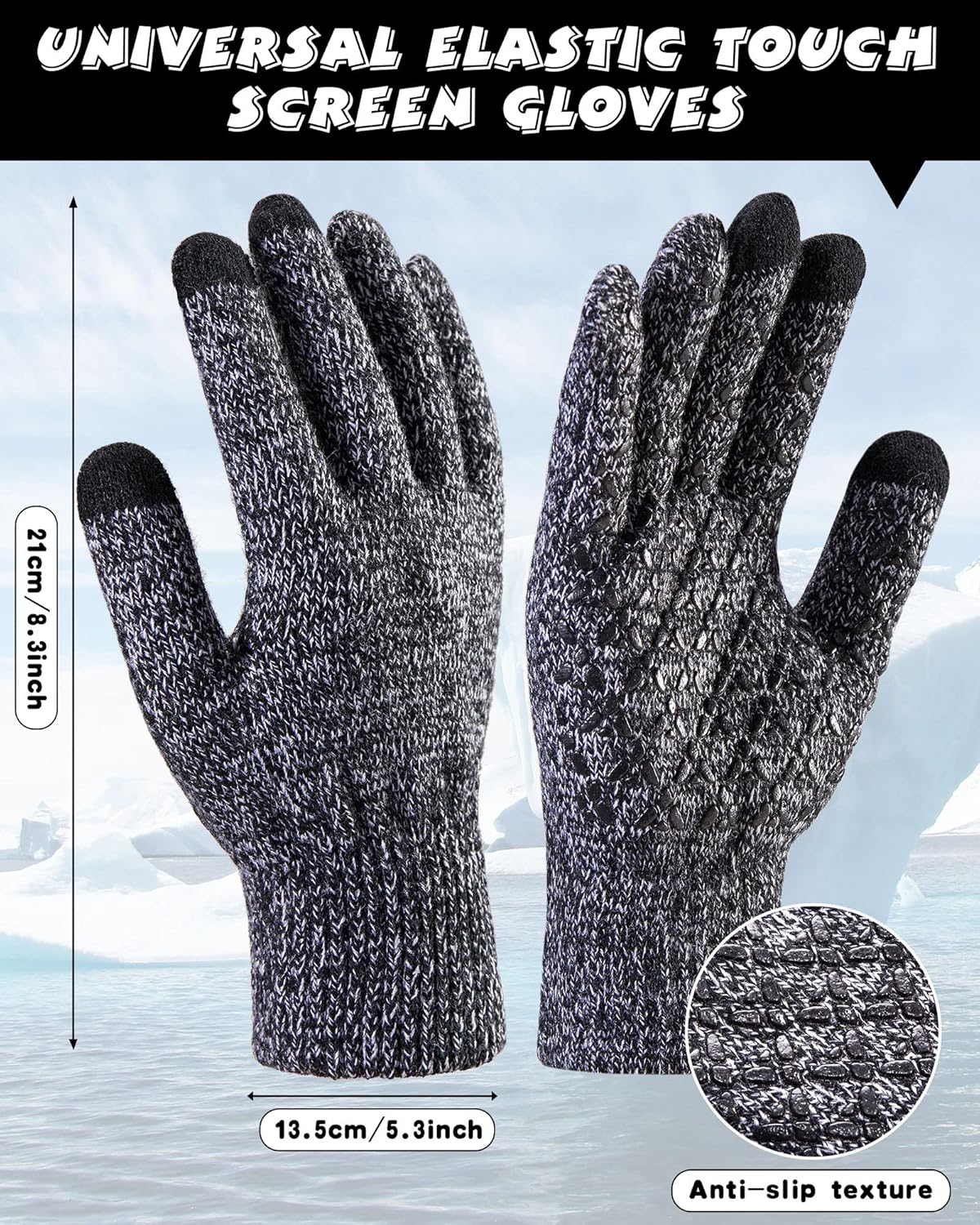10 Pieces Winter Hat Beanie Scarf Touch Screen Gloves and Sock Set (Black, Gray)