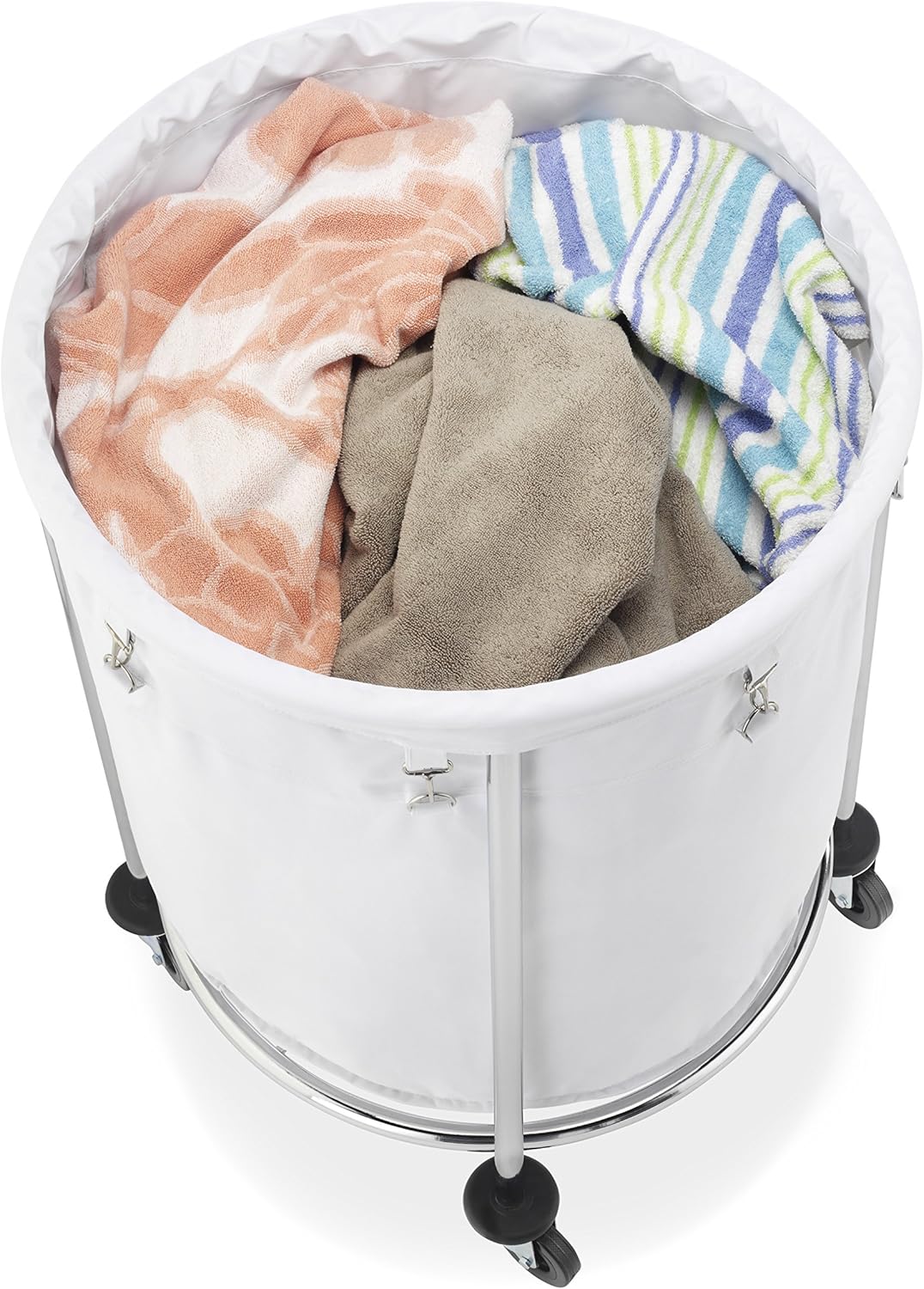 Round Commercial Laundry Hamper with Removable Liner and Sturdy Heavy-Duty Wheels