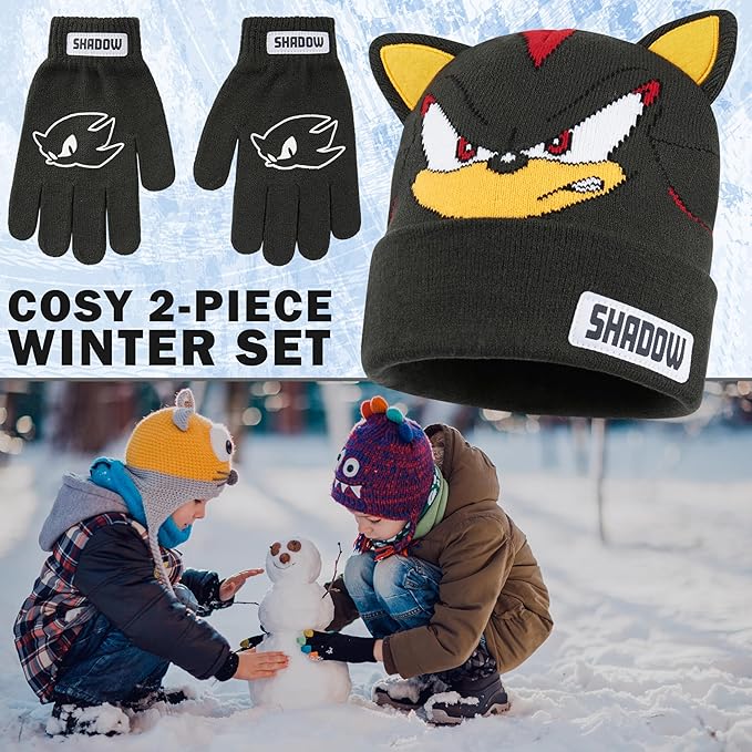 Boys’ Beanie & Gloves Set – Soft Knit Winter Hat and Gloves (Ages 4–12, Gamer Gift)