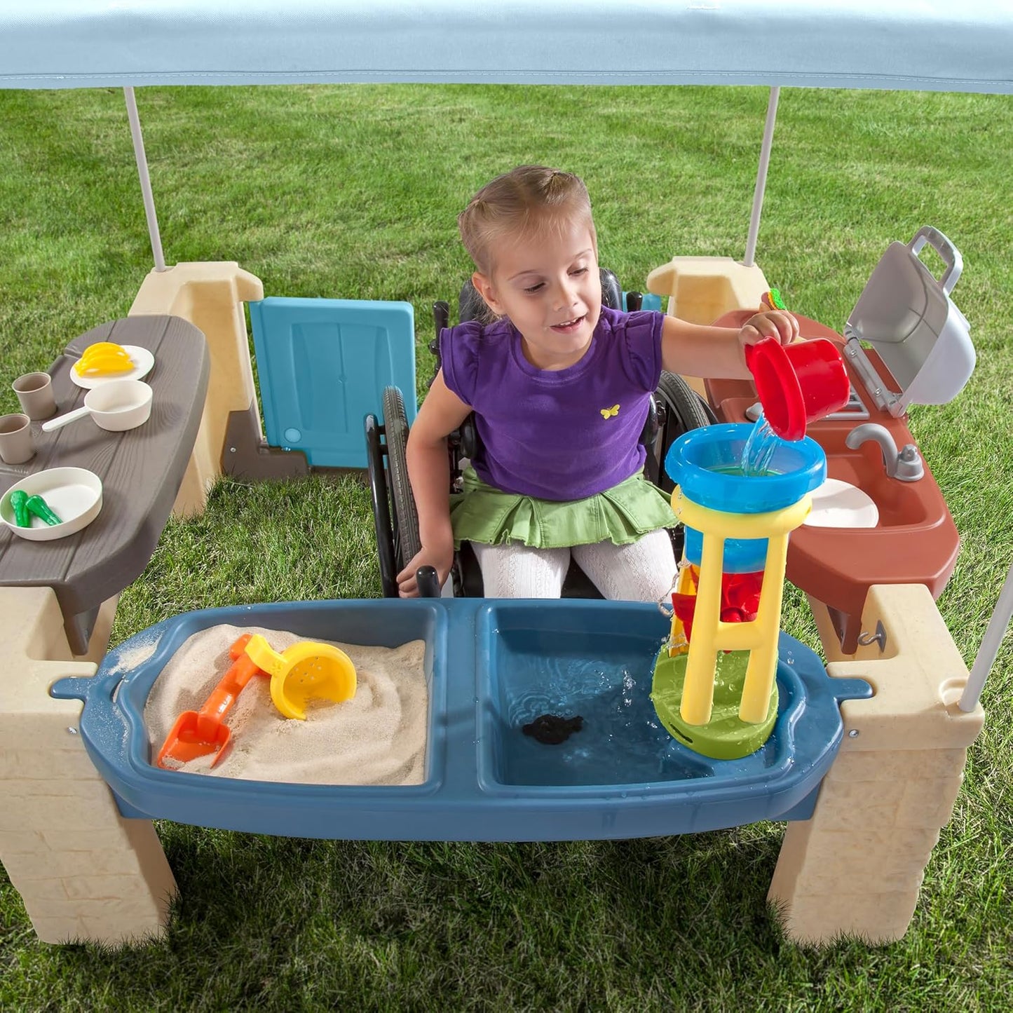 All Around Playtime Patio with Canopy Playset Room for Multiple Toddlers to Play