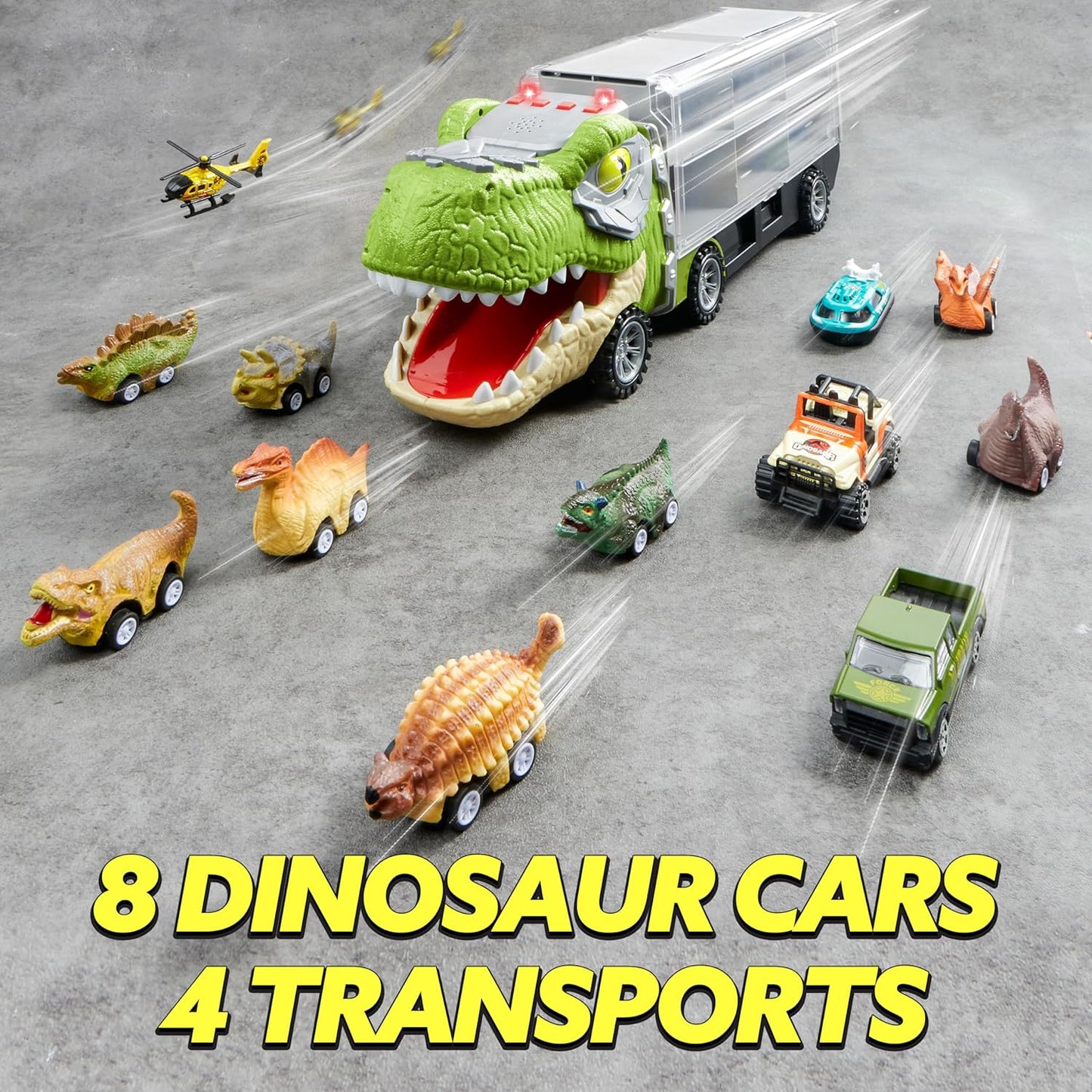 13-in-1 Dinosaur Toys for Kids Dinosaur Truck with 12 Pull-Back Cars