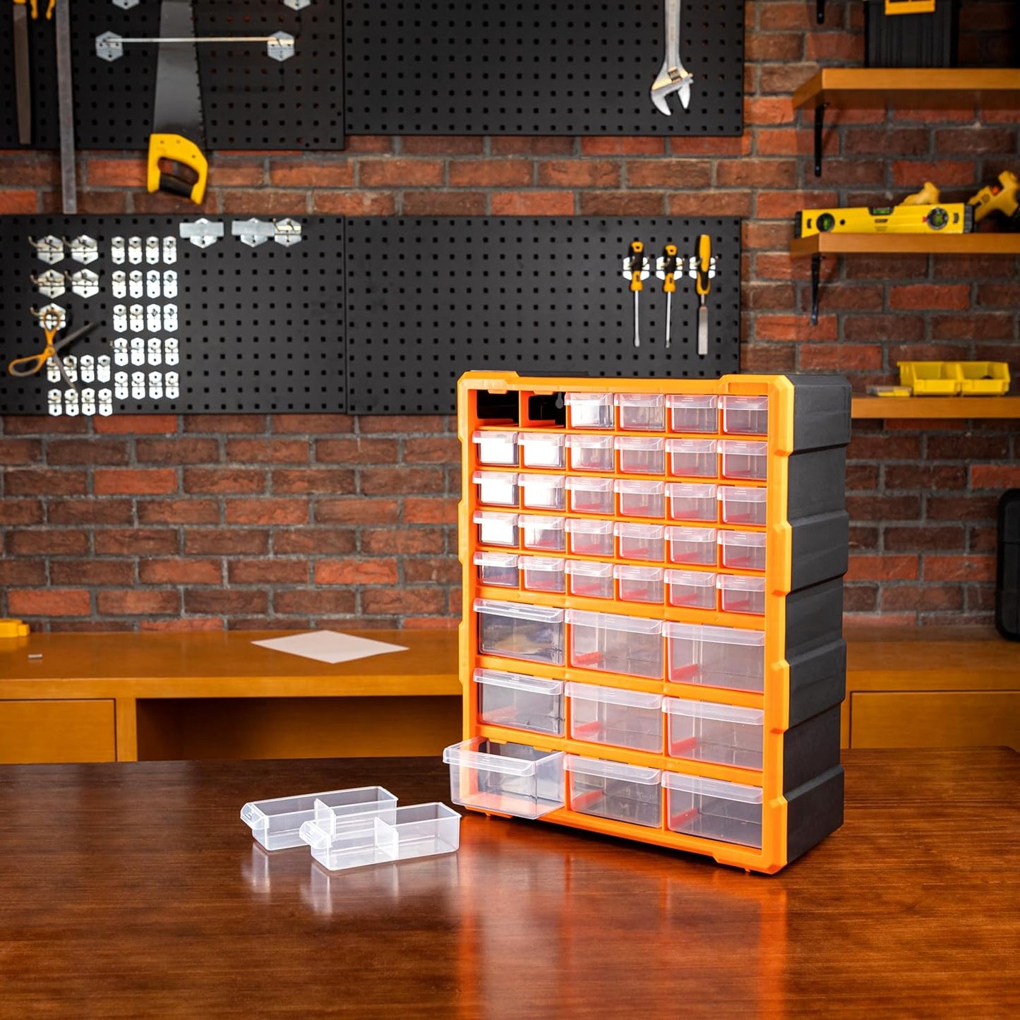 39-Drawer Wall-Mounted Craft Storage Cabinet Organizer in Black and Orange